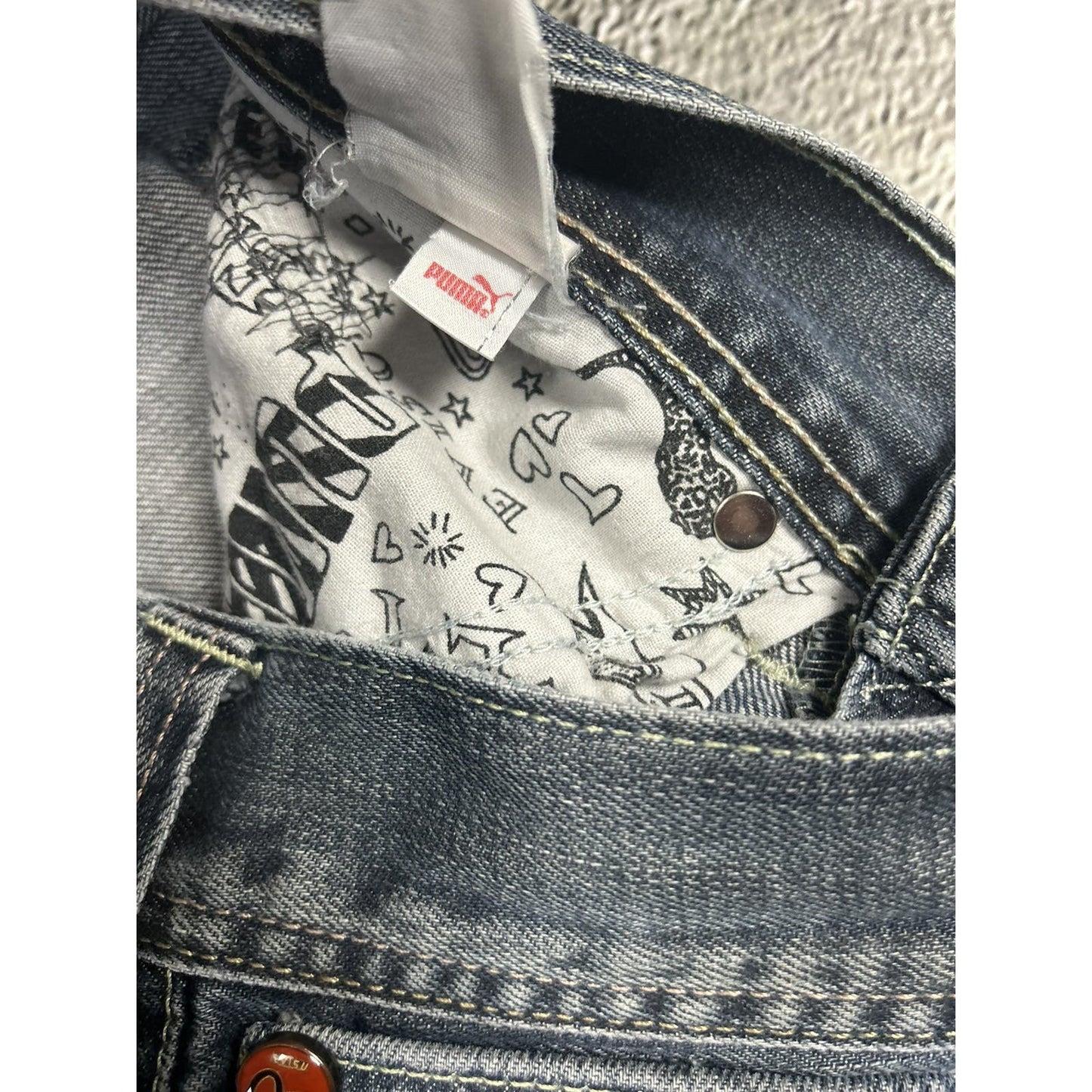 Evisu x Puma vintage navy jeans mint seagulls