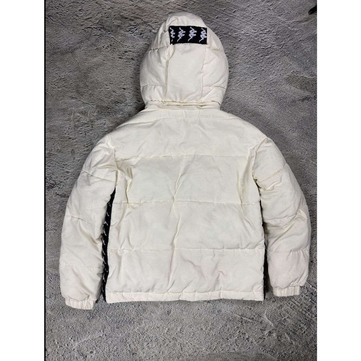 Kappa vintage down jacket hooded white side striped