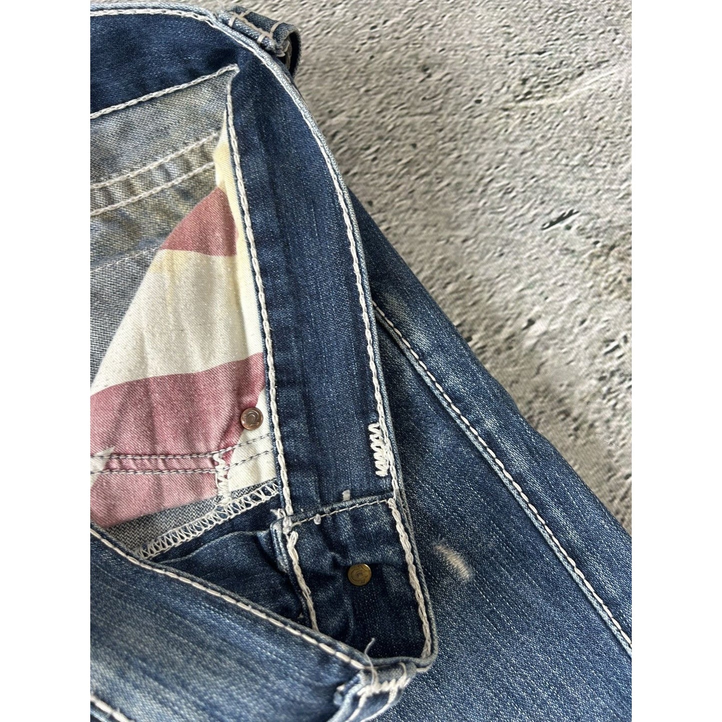 True Religion vintage navy jeans Joey thick stitching flared