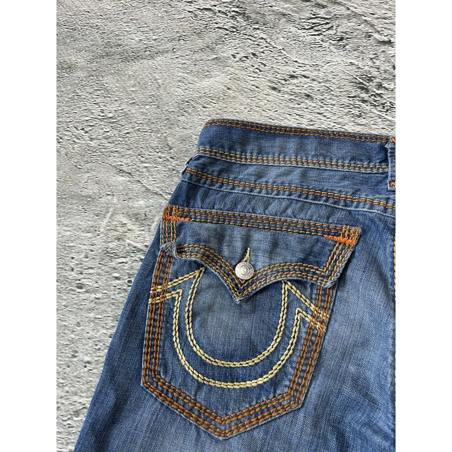 True Religion blue jeans thick stitching straight Y2K