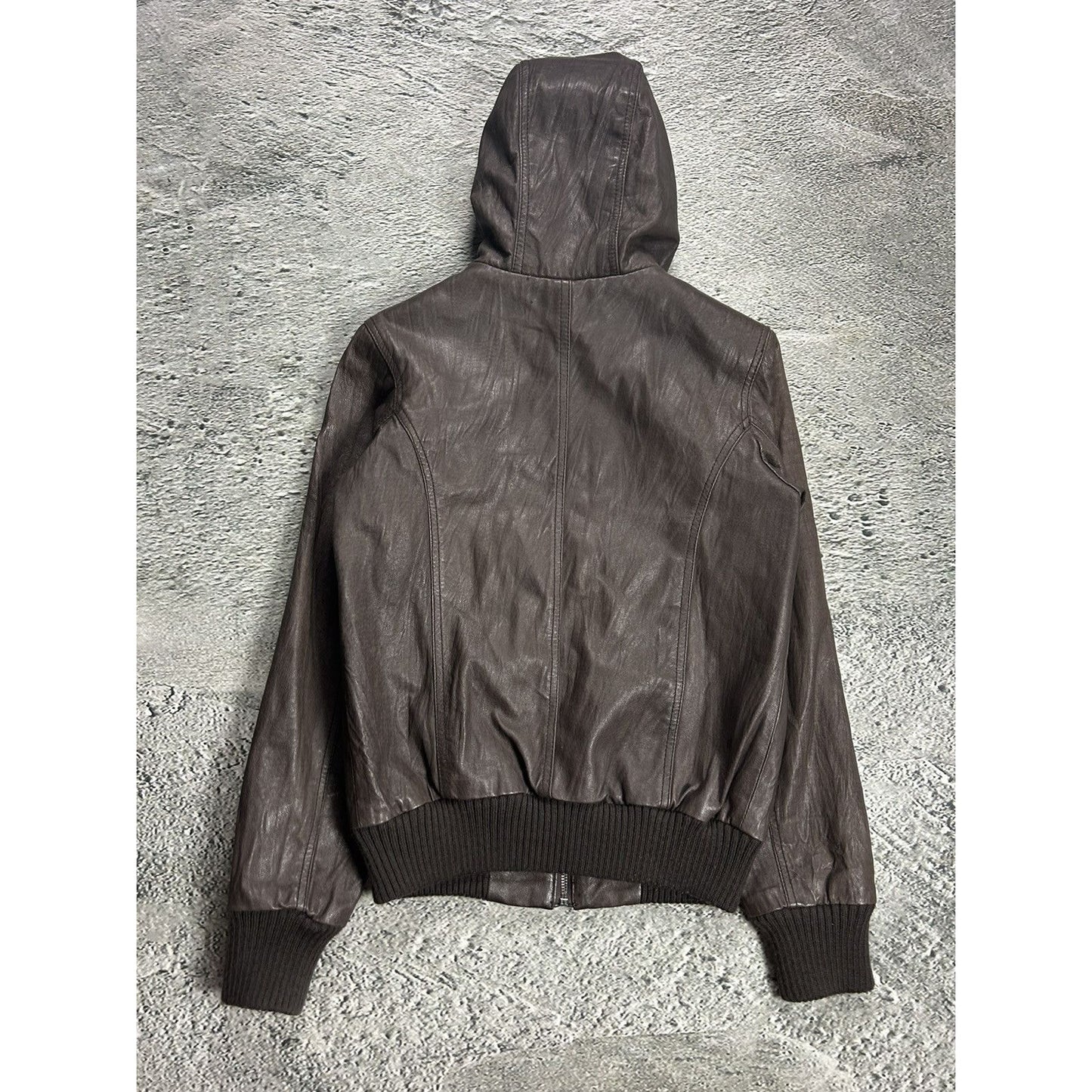 Leather Jacket Vintage hooded brown Y2K Bik Bok