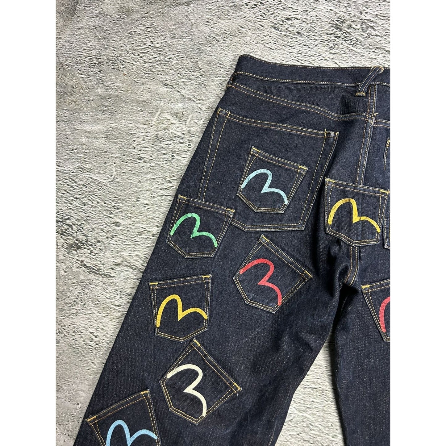 Evisu multipocket jeans multicolor vintage selvedge denim