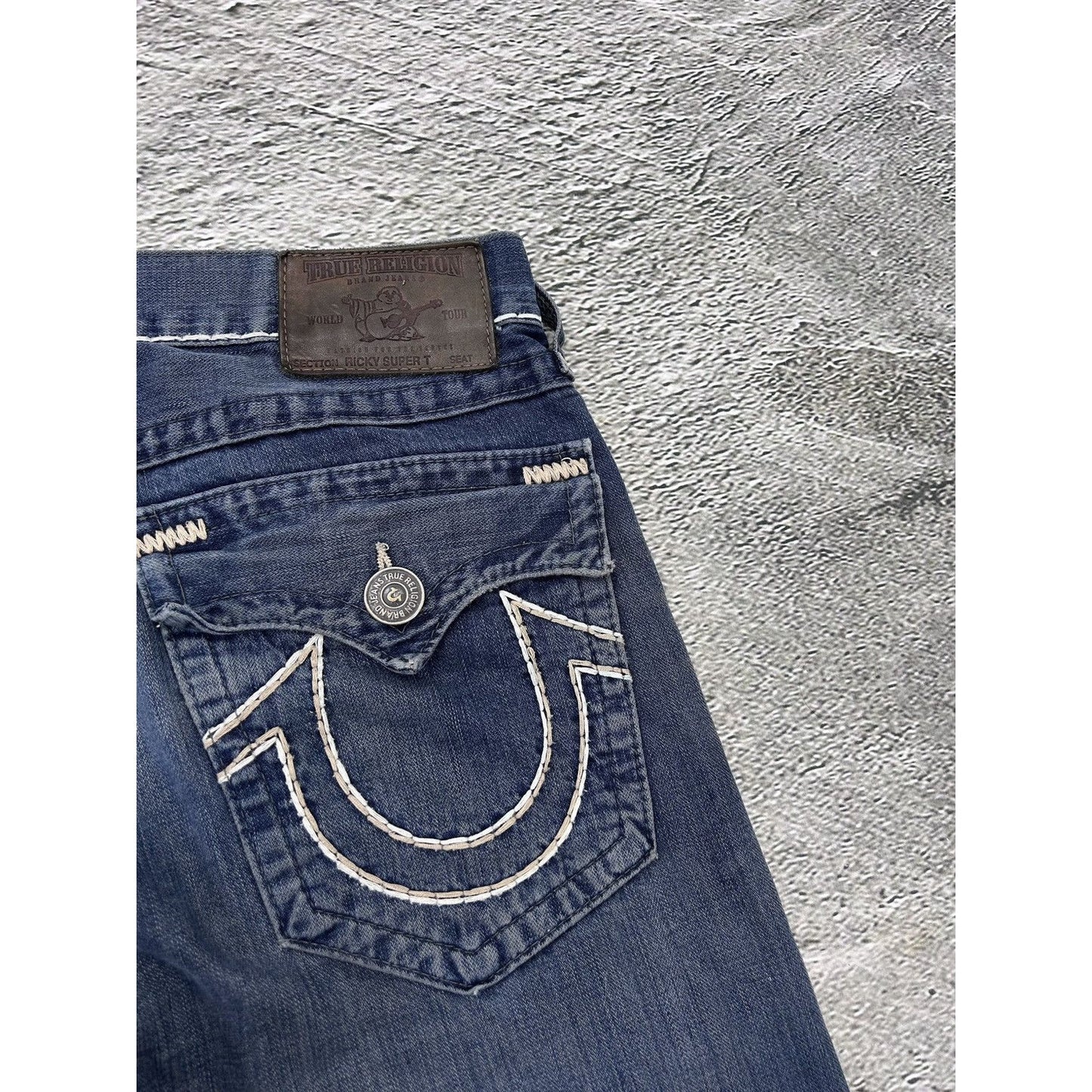 True Religion vintage navy blue jeans Ricky thick stitching