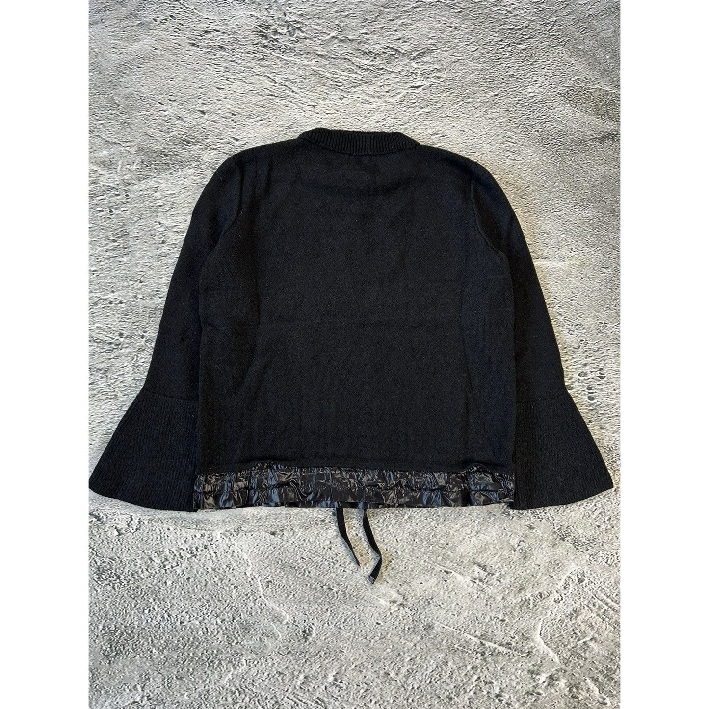 Moncler black sweater knit flared nylon hem shiny