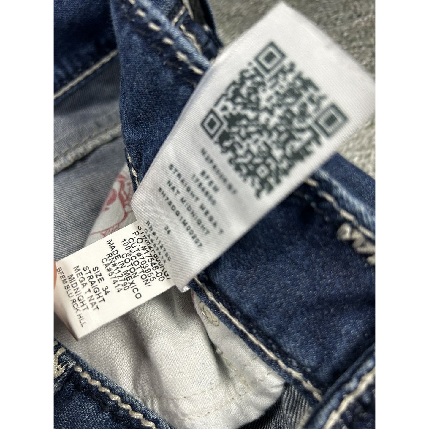 True Religion jeans navy black thick stitching straight