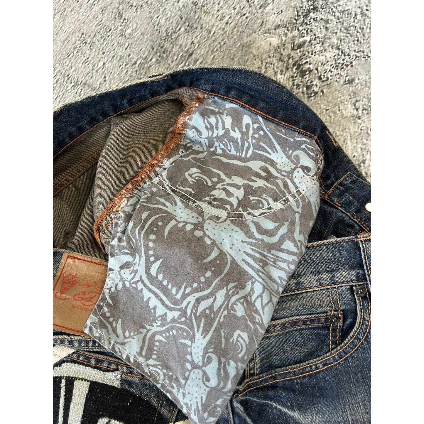 Ed Hardy Christian Audigier vintage jeans big logo pants