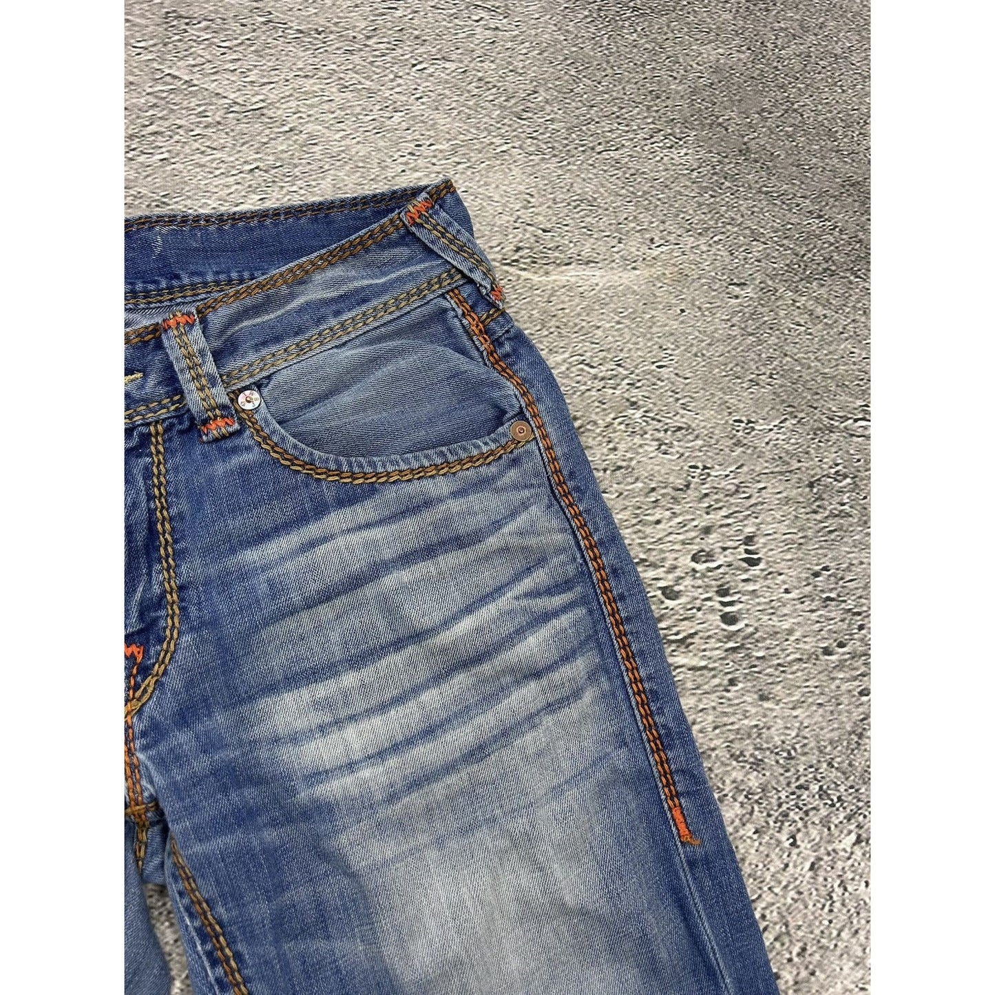 True Religion blue jeans thick stitching straight Y2K