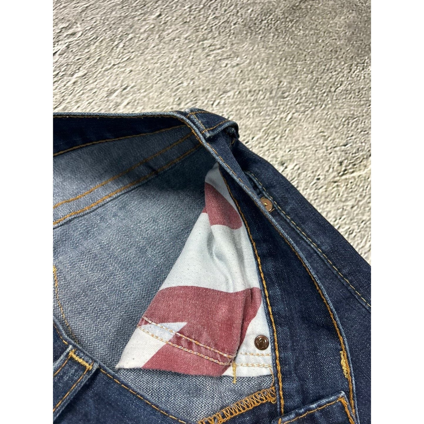 True Religion vintage navy jeans big logo painted khaki Y2K