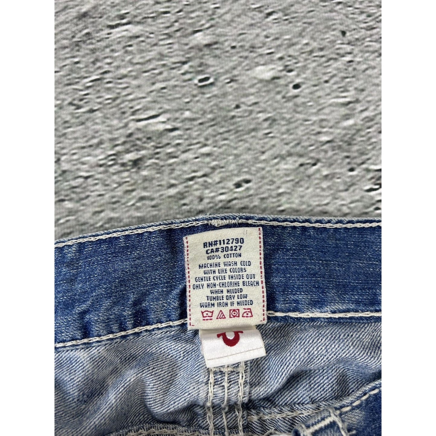 True Religion baby blue jeans white thick stitching straight