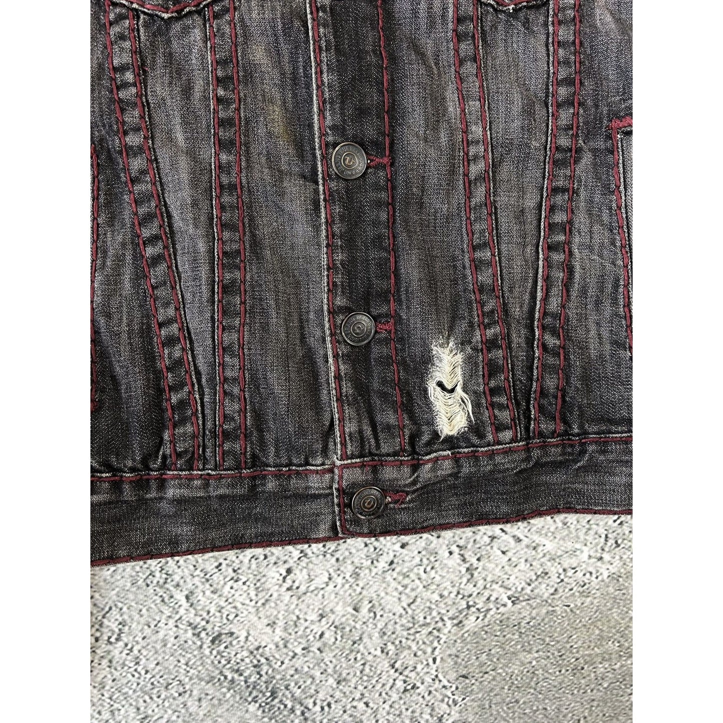True Religion denim jacket black red contrast stitching Y2K