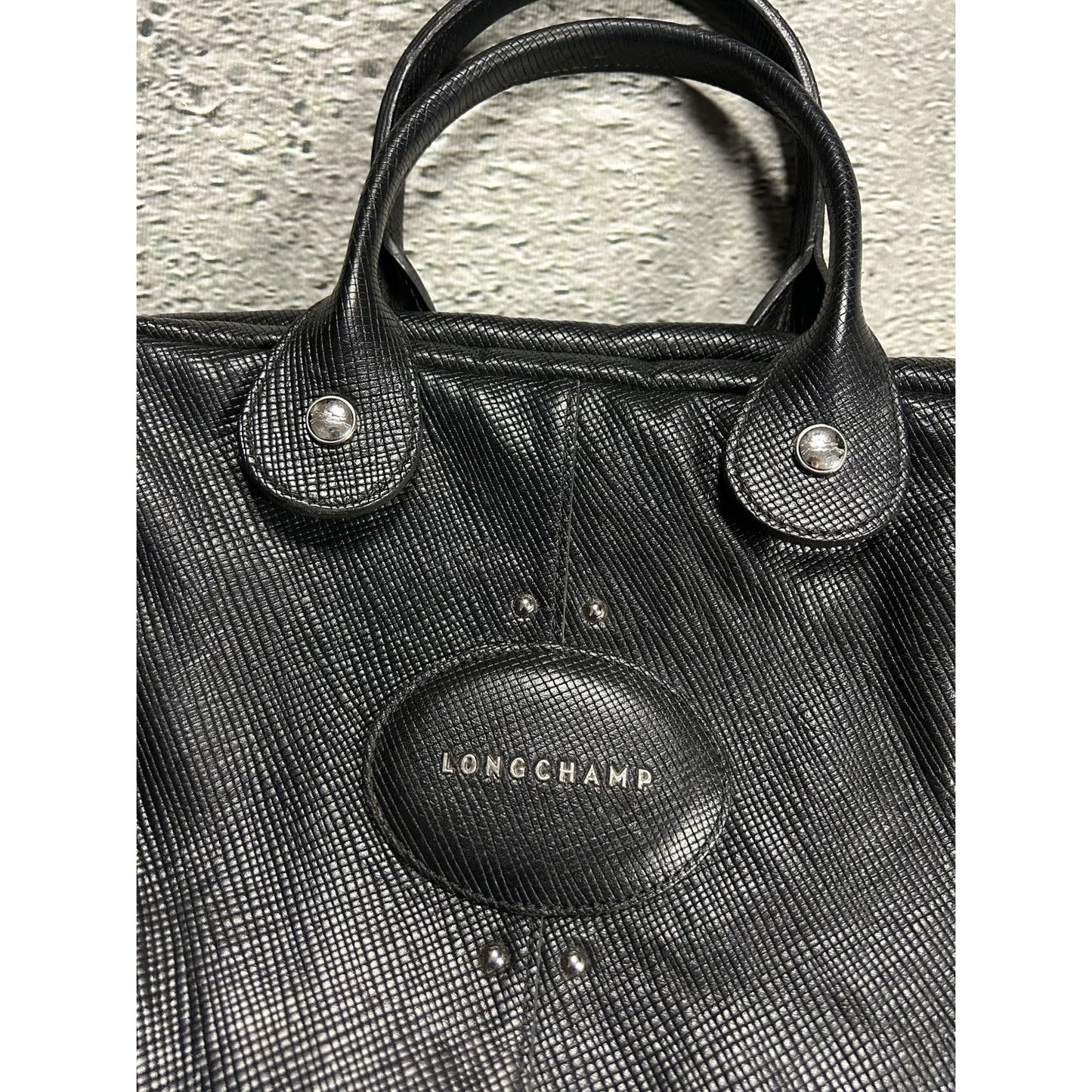 Longchamp handle bag black real leather Y2K