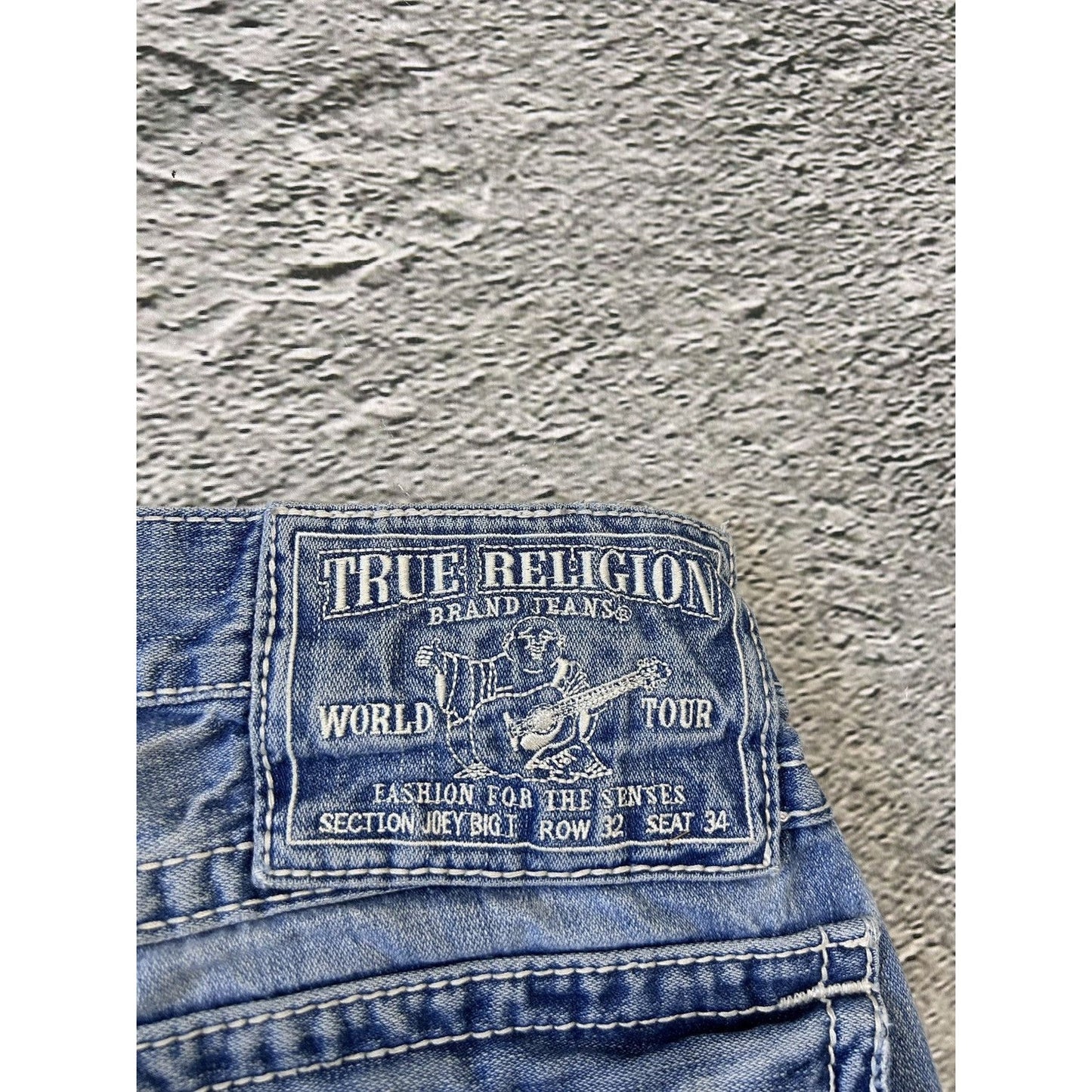 True Religion baby blue jeans white stitching Y2K bootcut