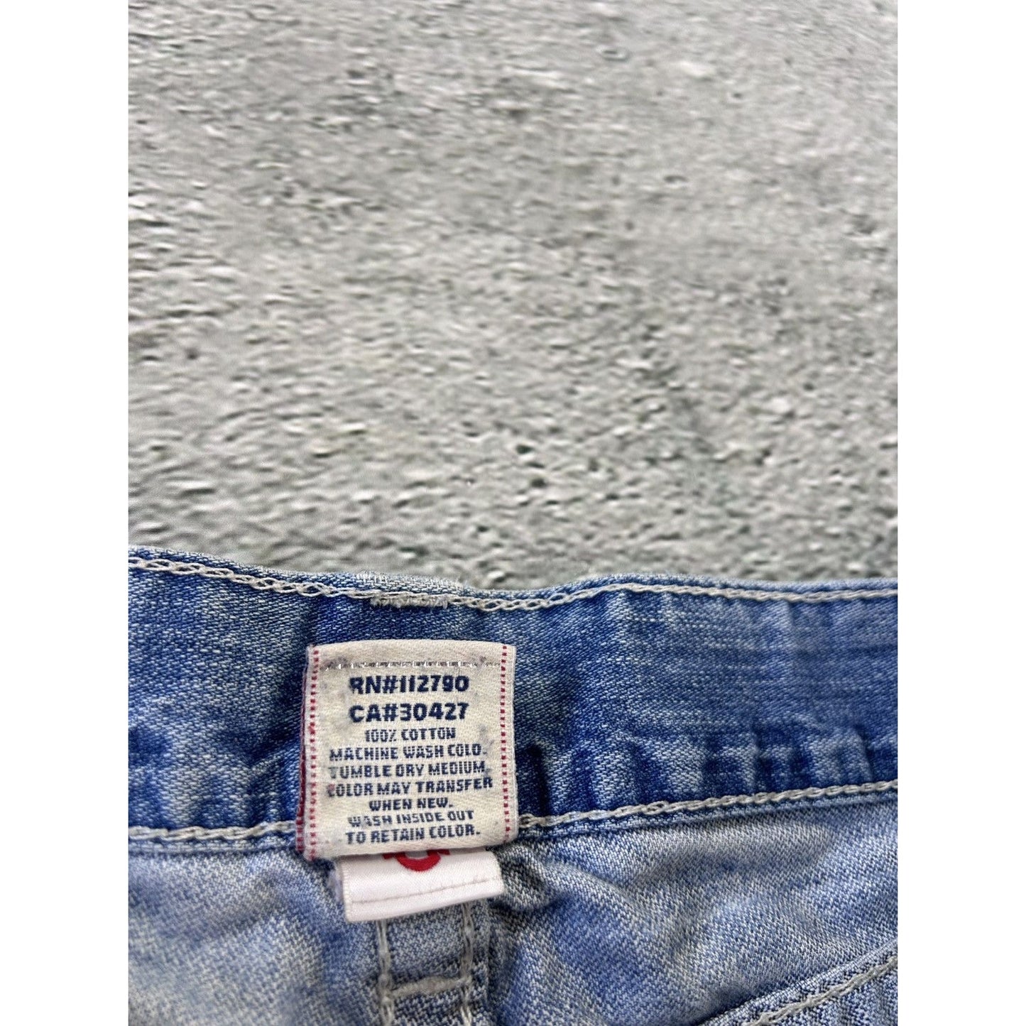 True Religion baby blue jeans white stitching Y2K bootcut