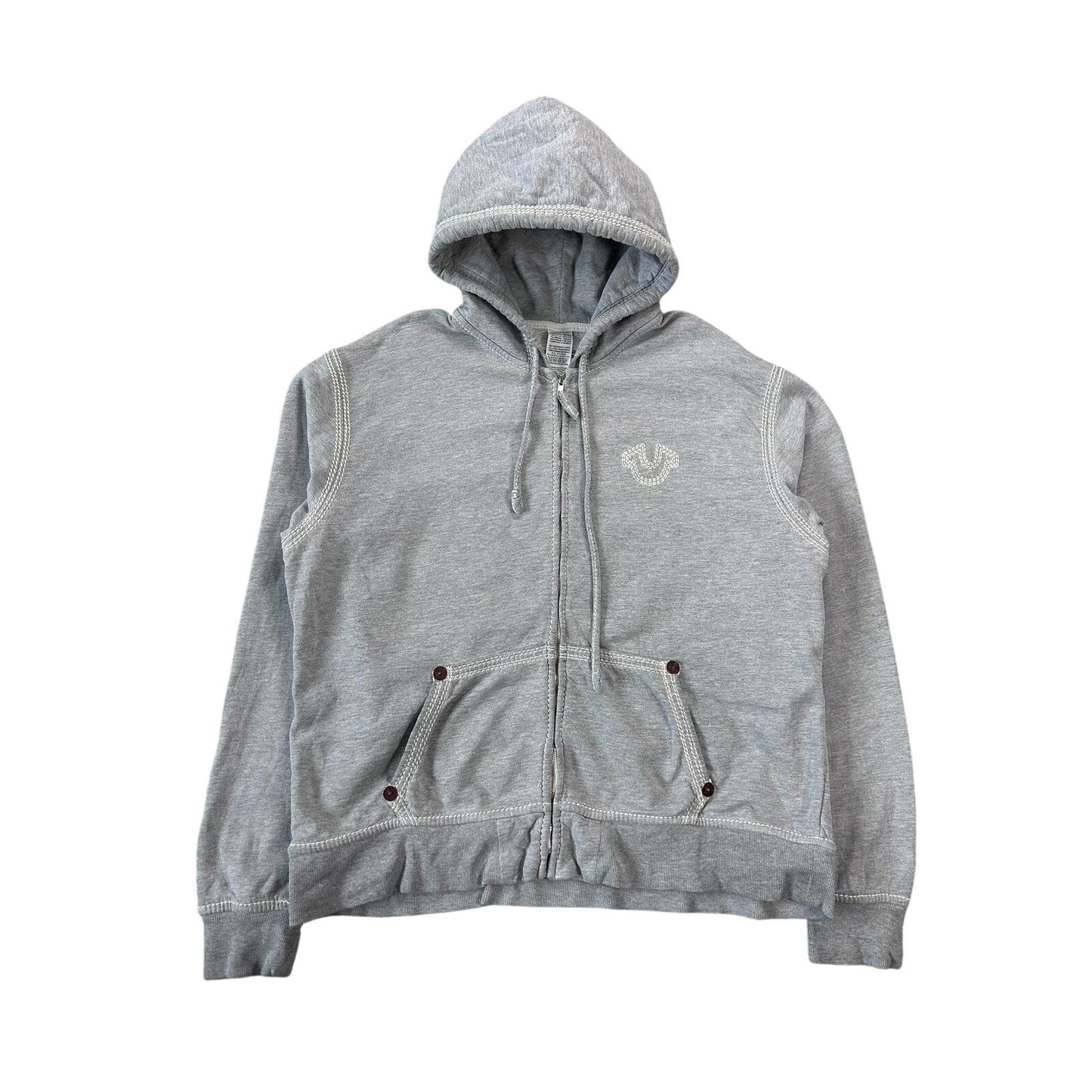 True Religion vintage grey zip hoodie white thick stitching