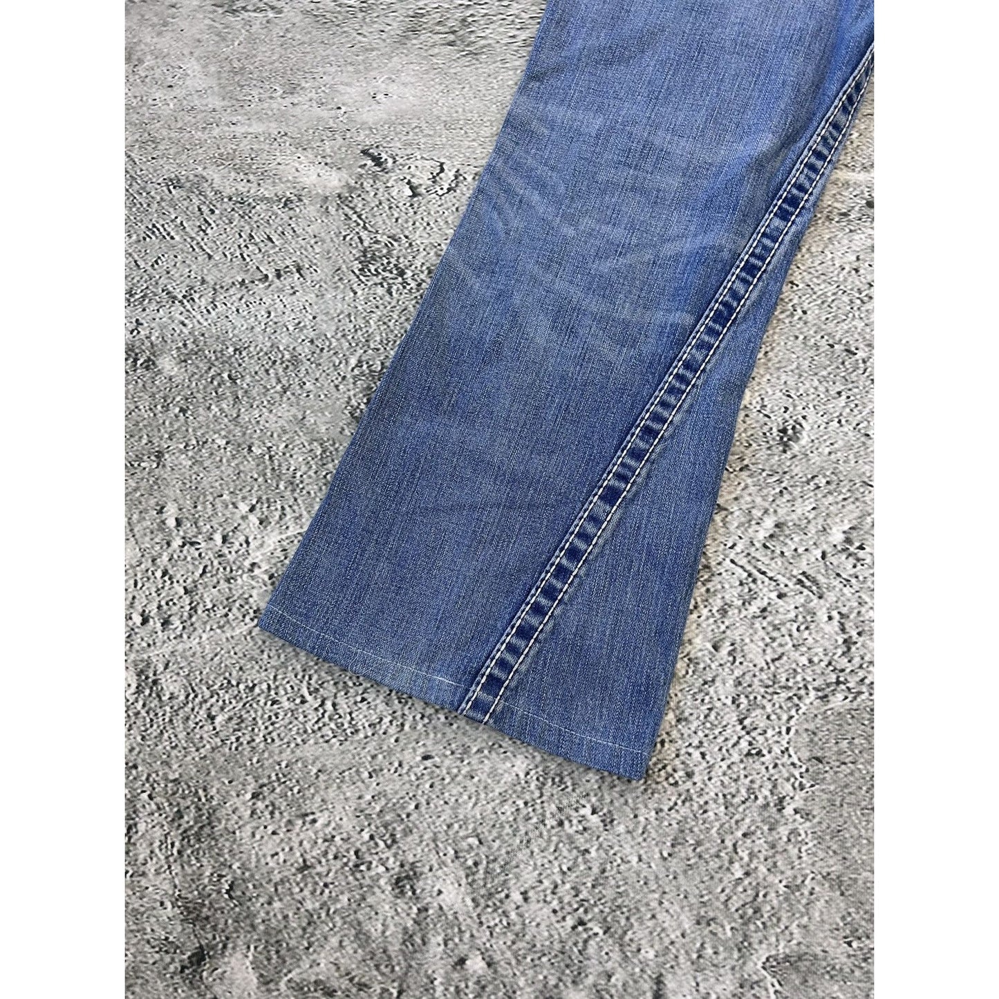 True Religion baby blue jeans white stitching Y2K bootcut