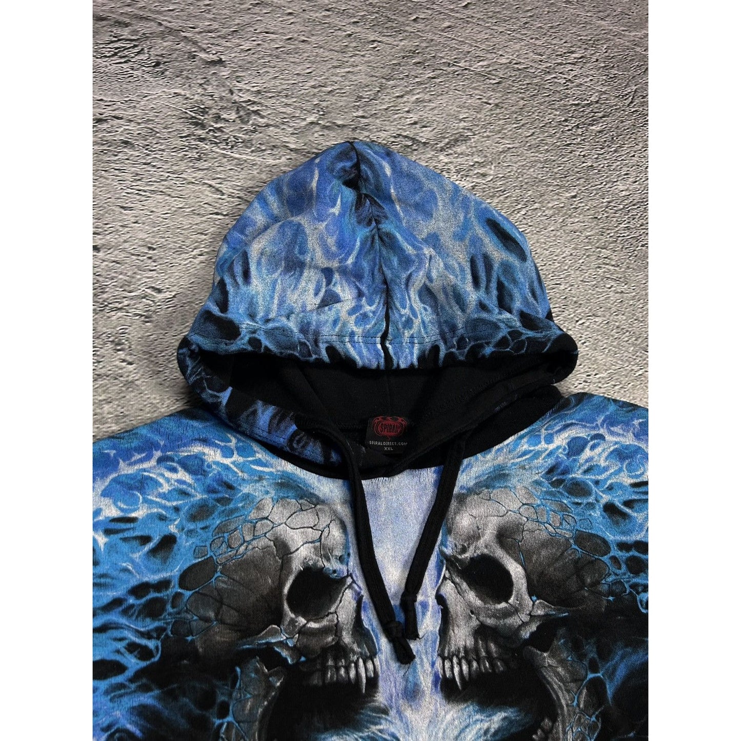 Vintage Y2K skulls flames fullprint black blue hoodie