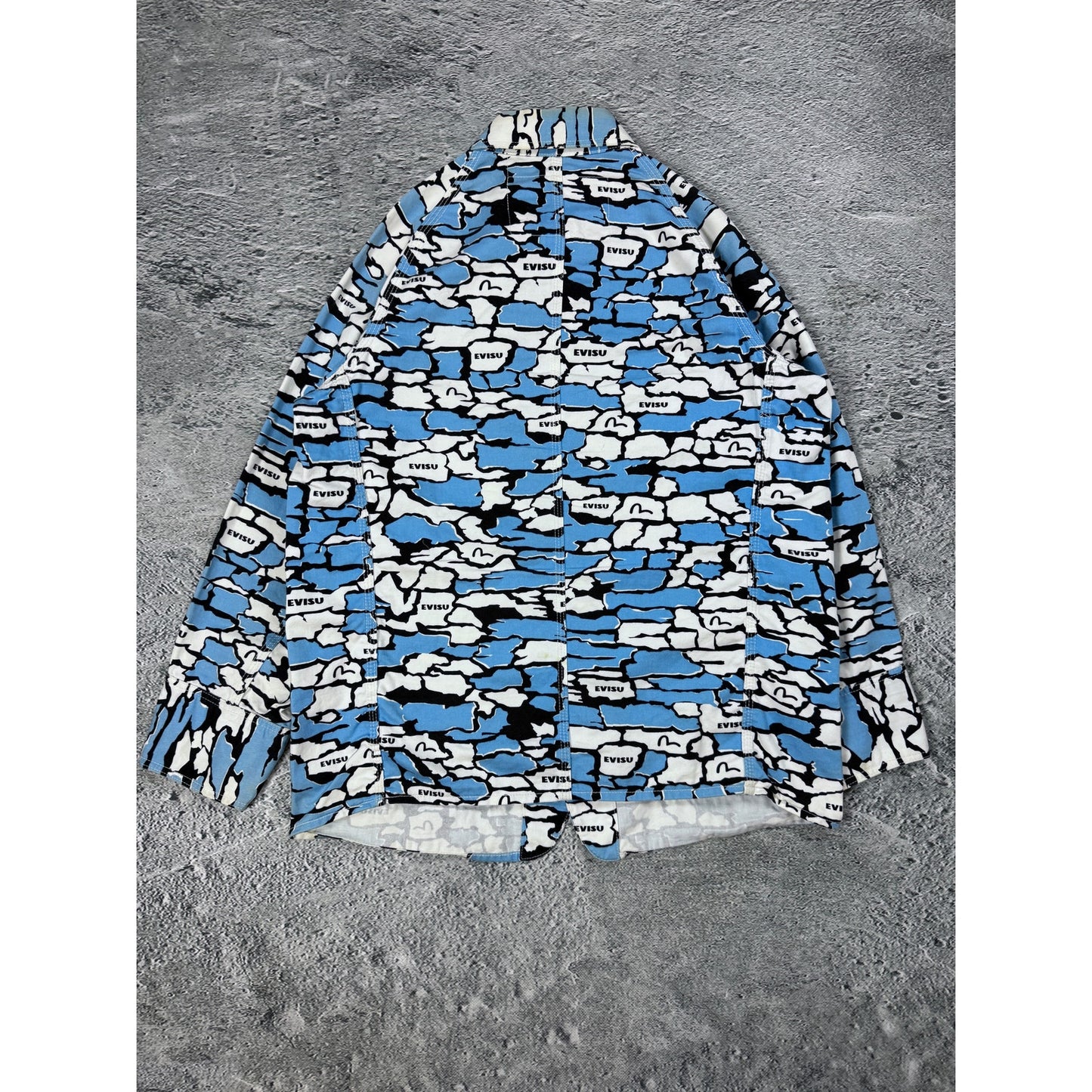 Evisu Japan vintage denim jacket blue white sky camo