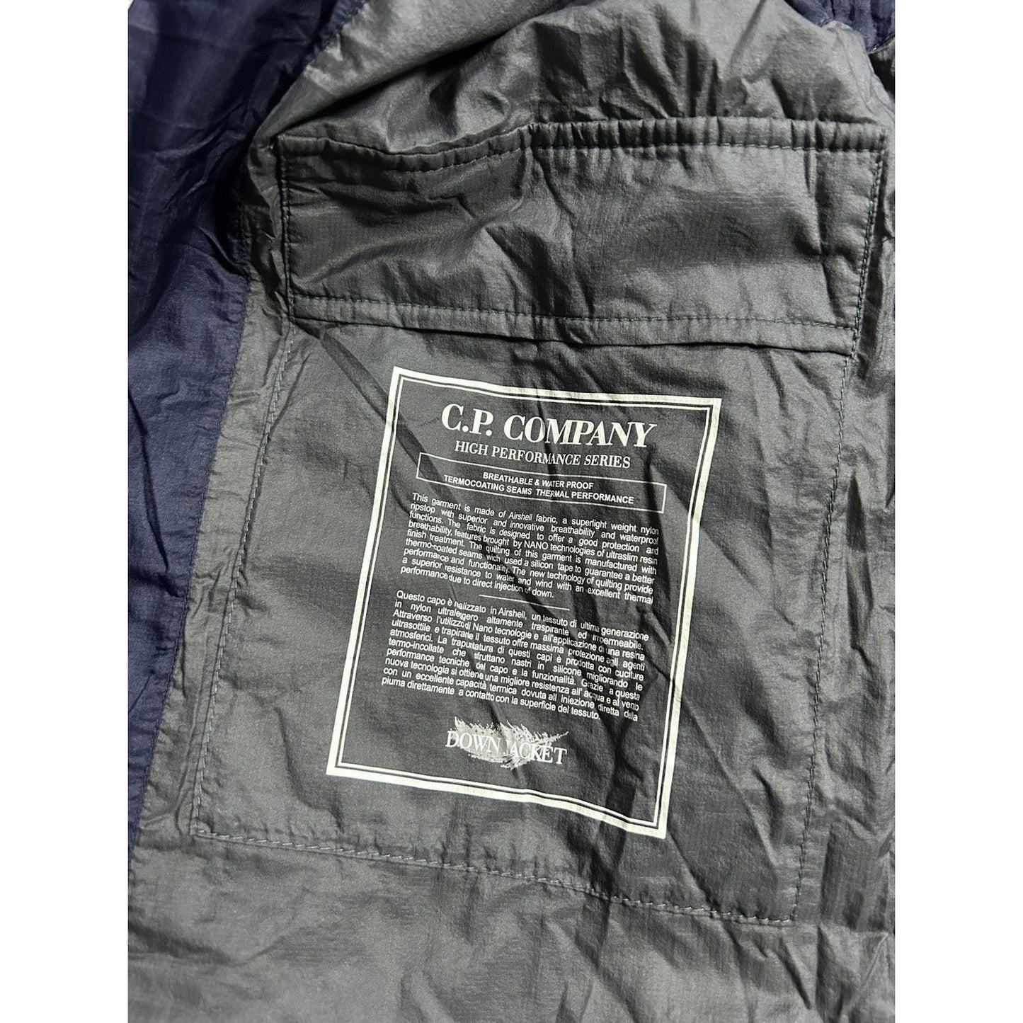C.P. Company down jacket vest navy gillet archive with badge