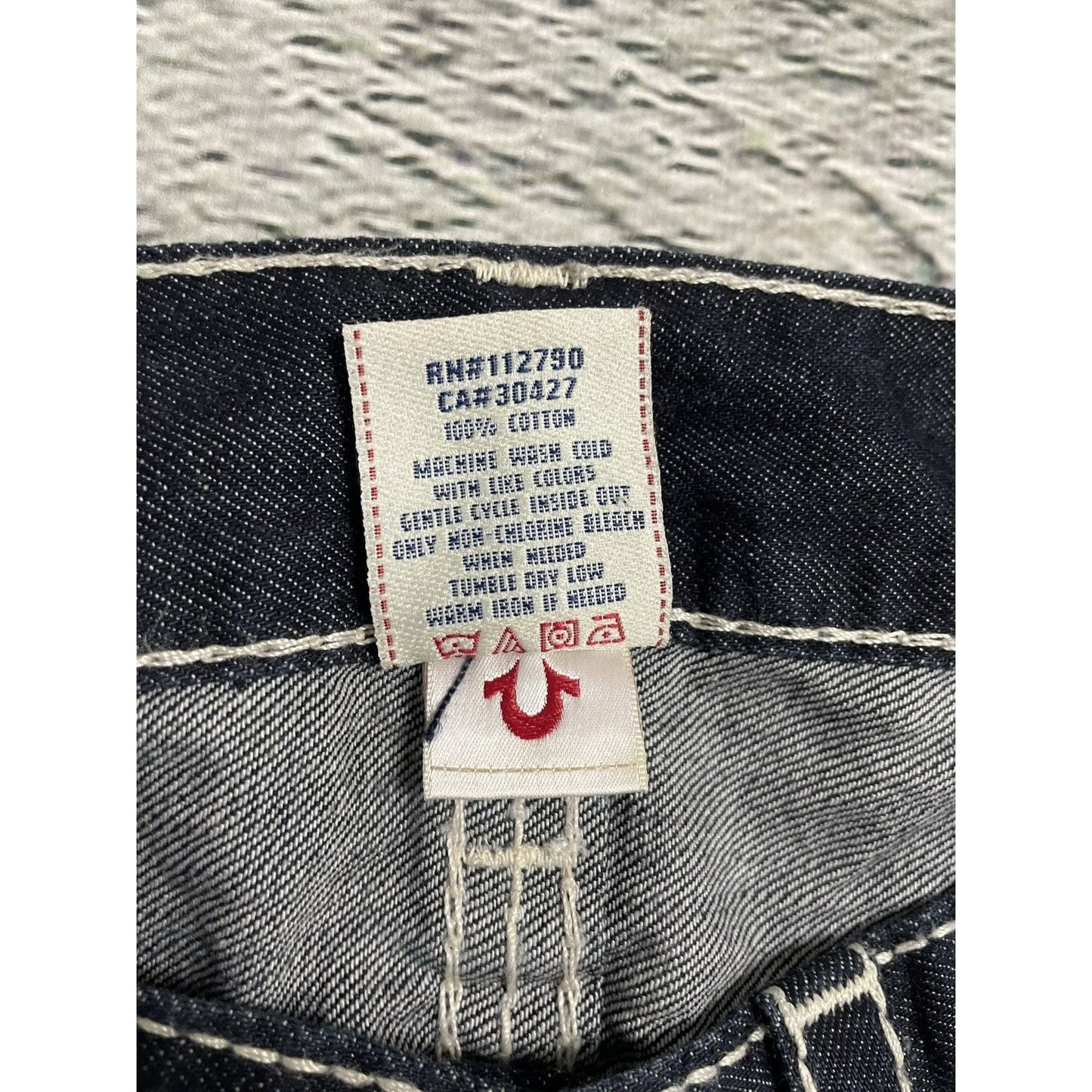 True Religion jeans navy blue white stitching straight Y2K