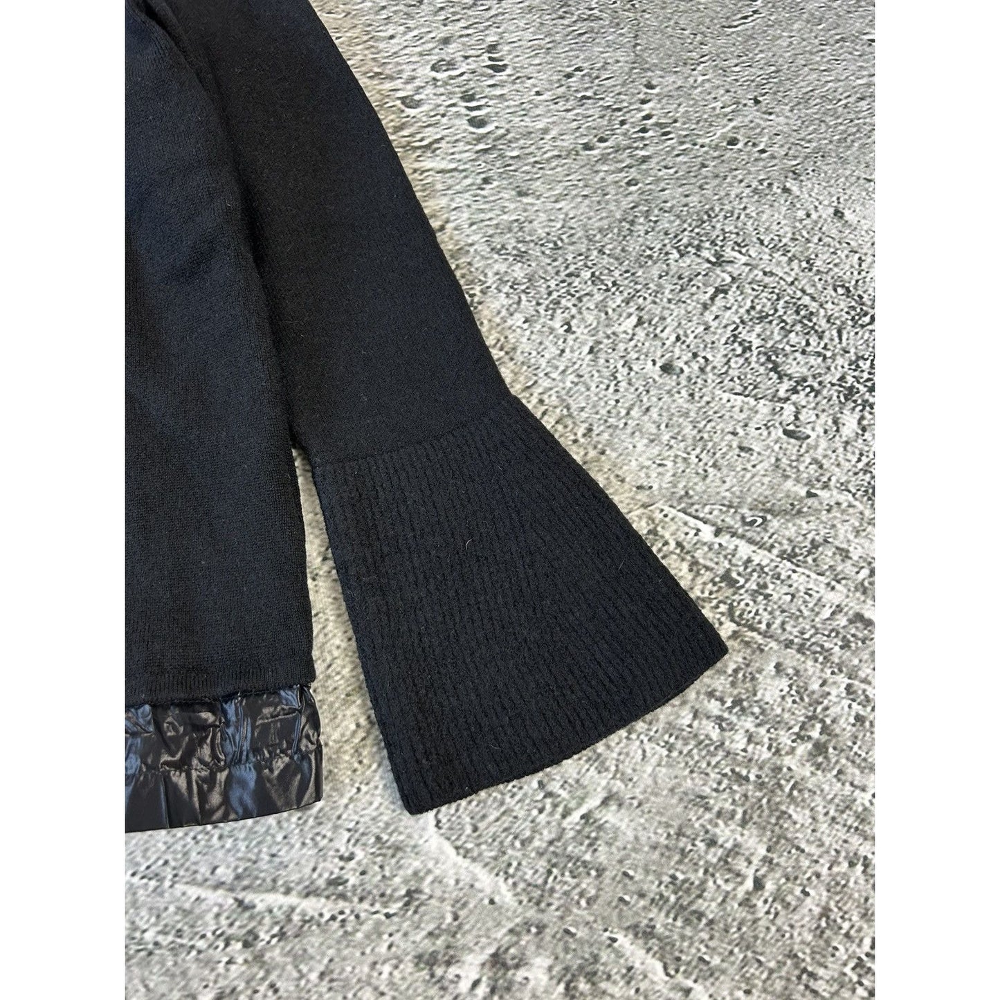 Moncler black sweater knit flared nylon hem shiny