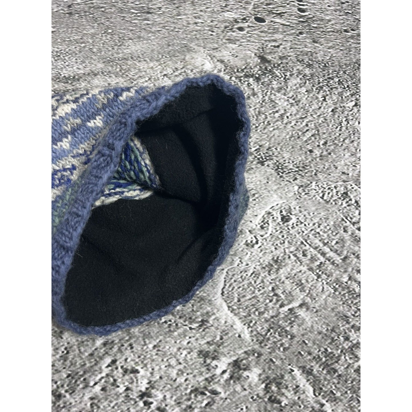 Pachamama beanie multicolor knit handmade baby blue wool