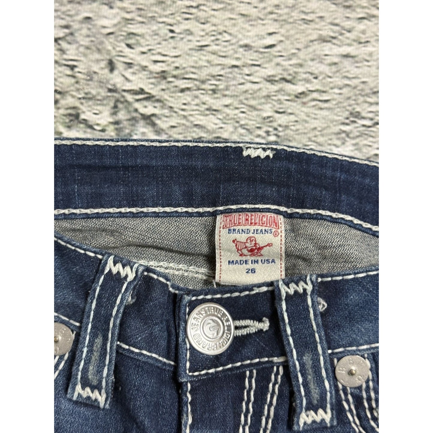 True Religion jeans capri straight blue white thick stitch