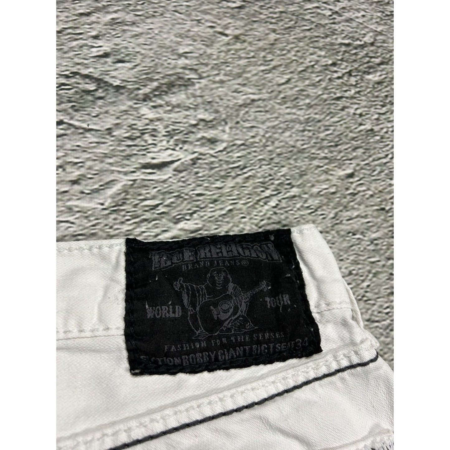 True Religion vintage white jeans denim black stitching Y2K