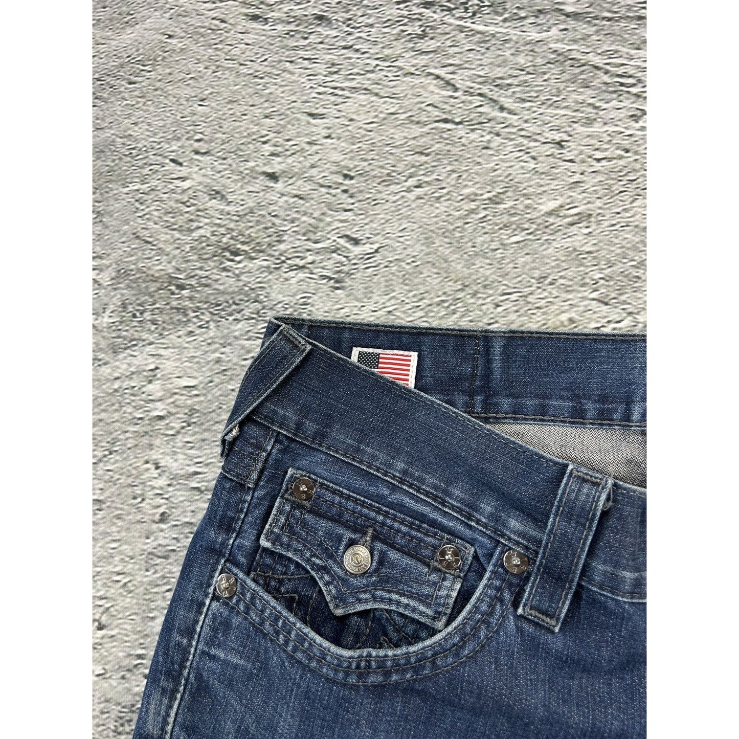 True Religion jorts denim shorts navy black stitching Ricky