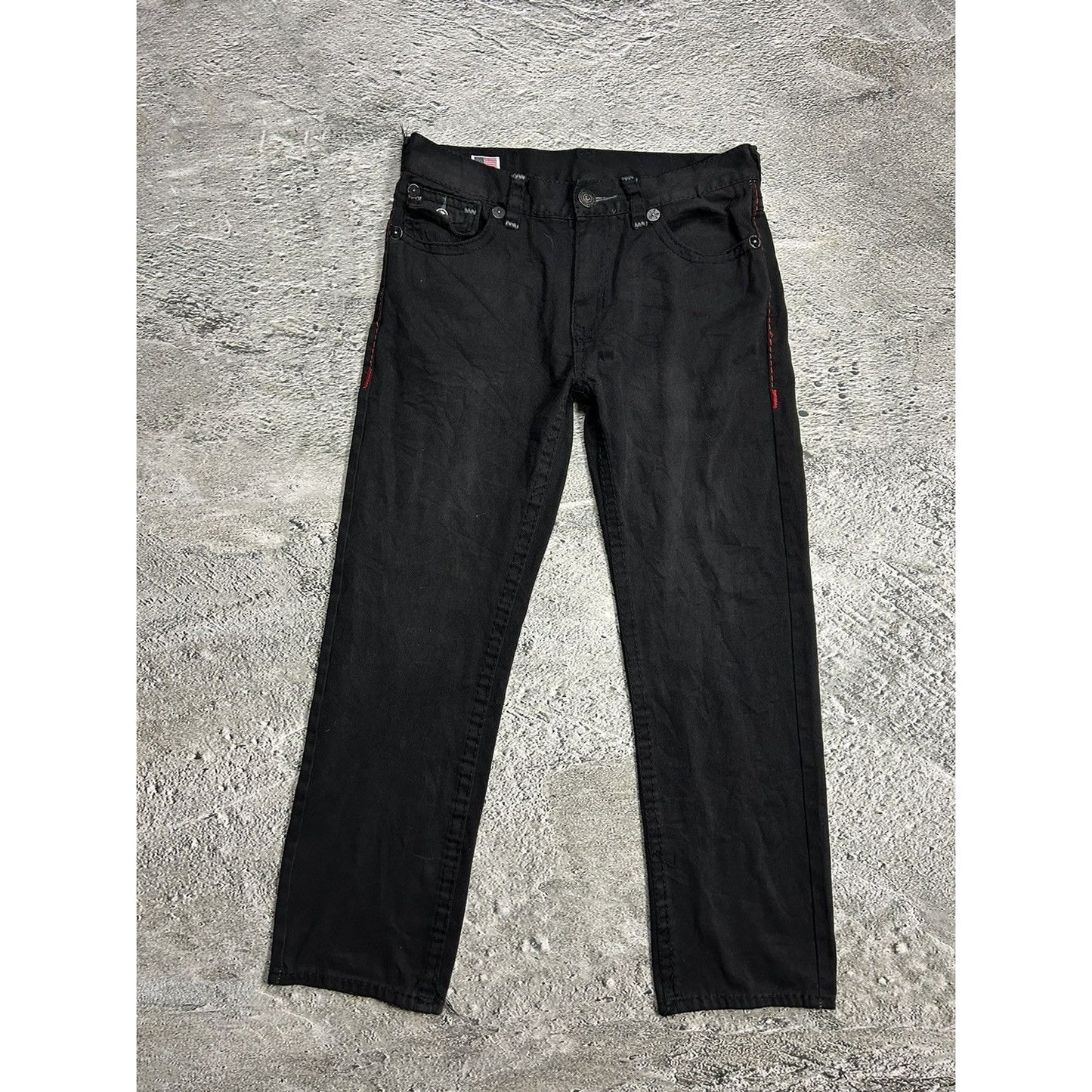 True Religion vintage black jeans Ricky red thick stitching