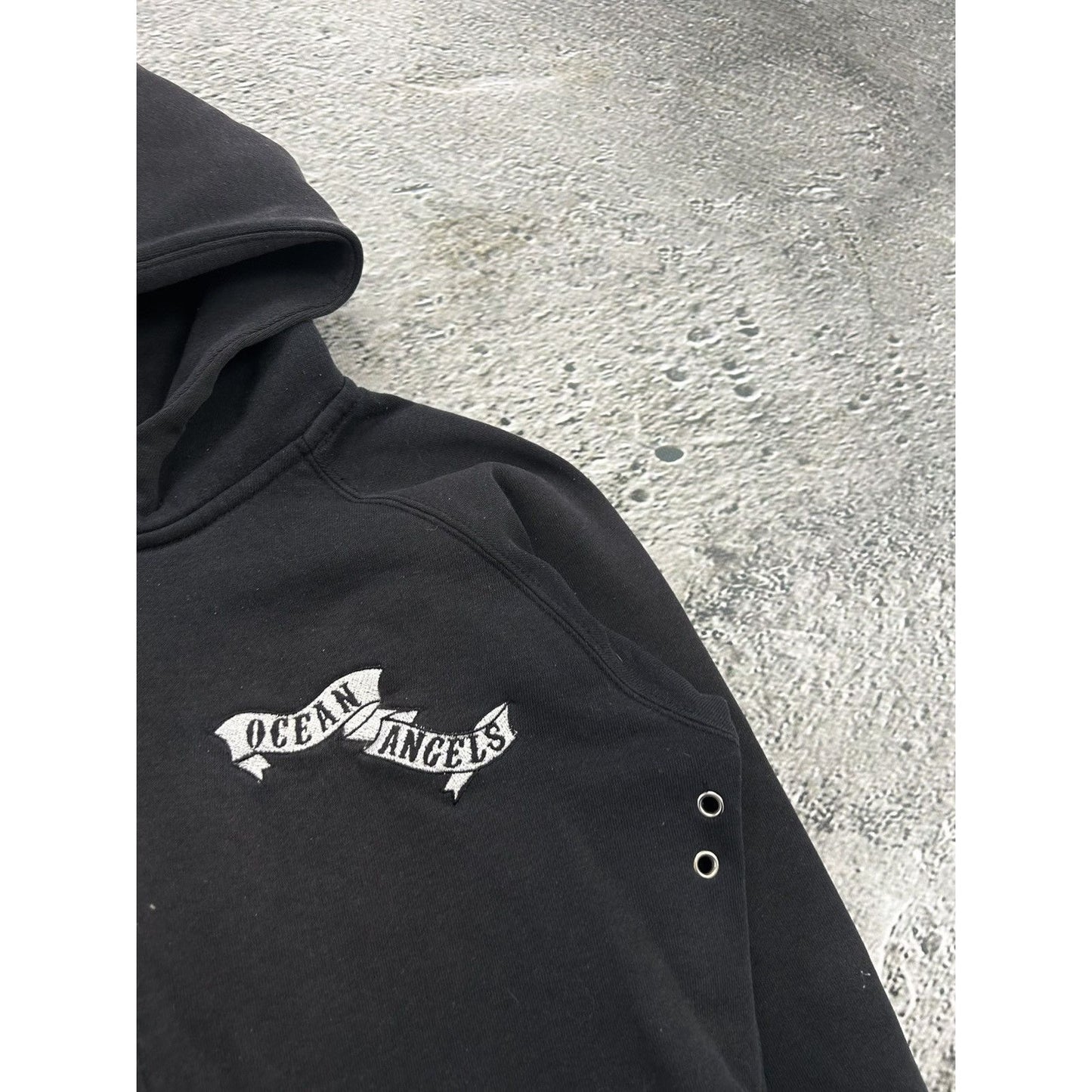 Y2K zip hoodie black Ocean Angles Ed Hardy style