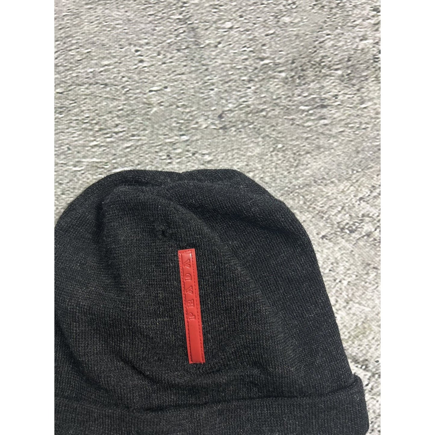 Prada beanie vintage black red tab gorpcore Lana wool hat
