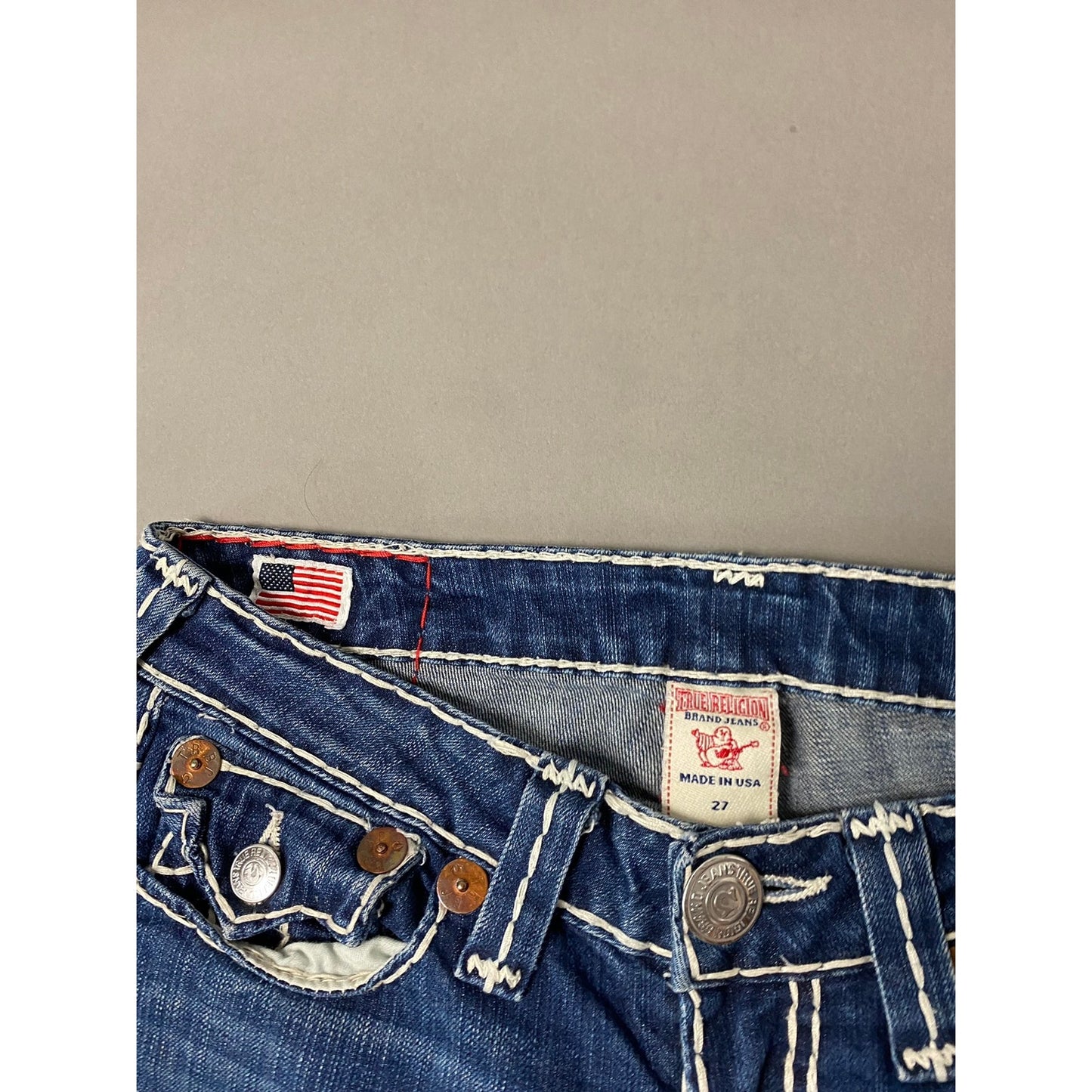 True Religion jeans vintage navy blue made in USA white stitching