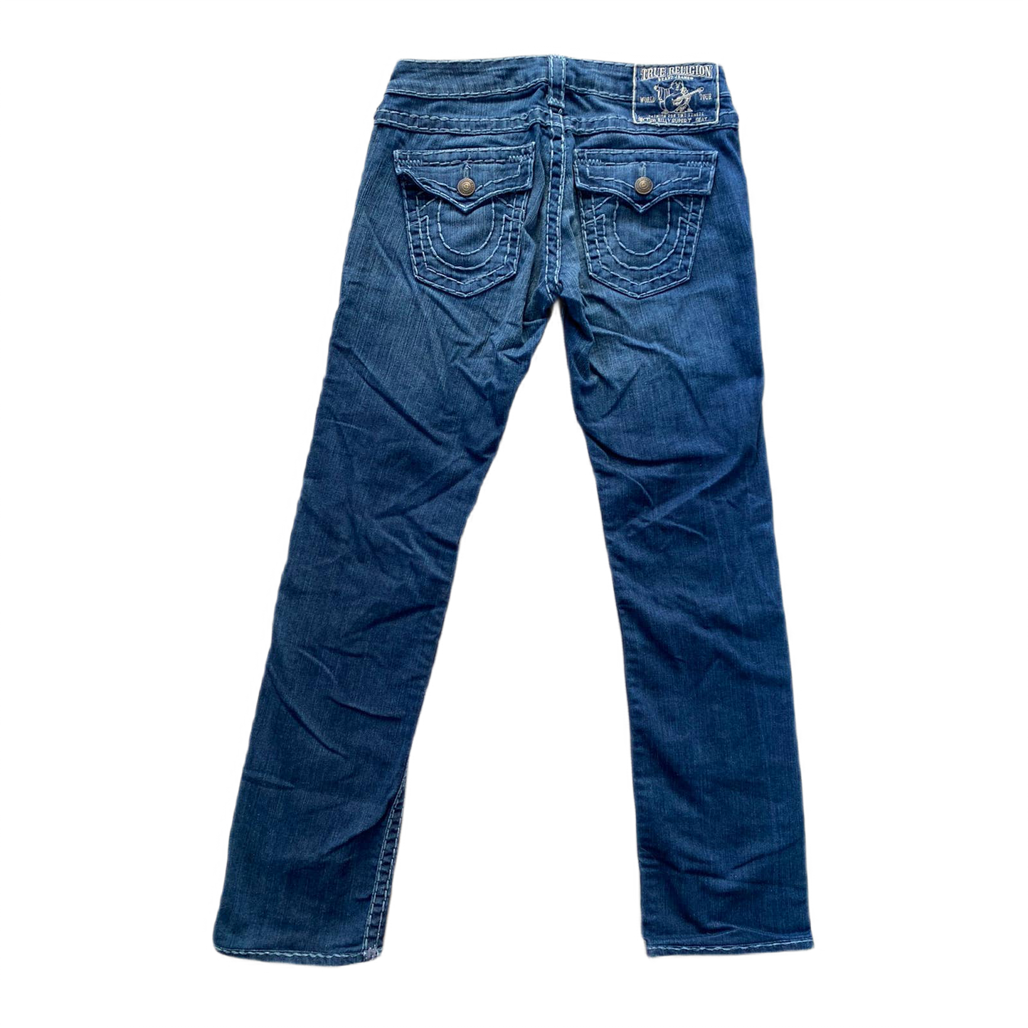 True Religion vintage blue jeans white thick stitching Y2K
