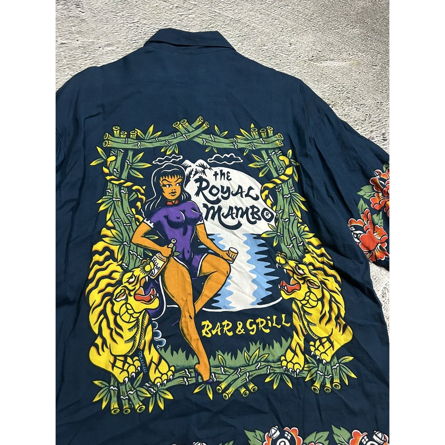 Rare Vintage Mambo Loud Hawaiian Shirt navy blue