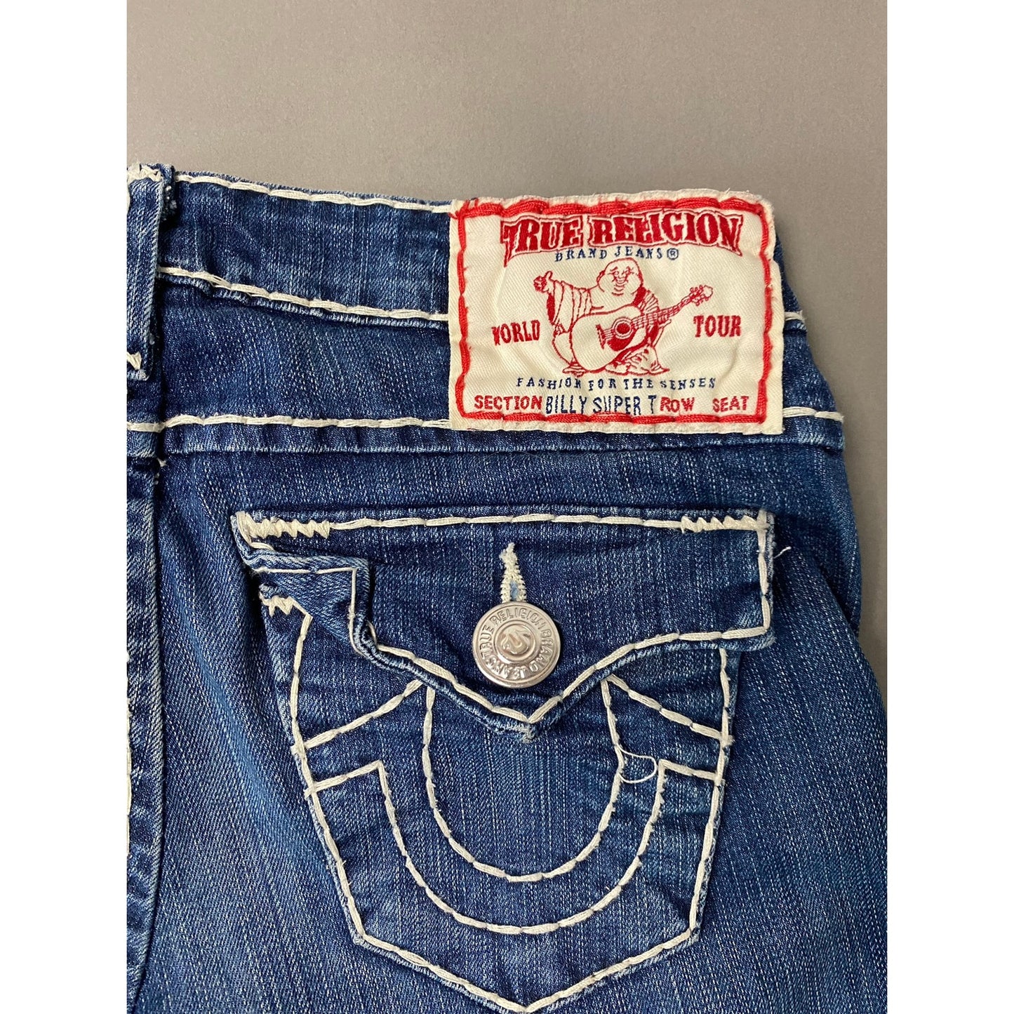 True Religion jeans vintage navy blue made in USA white stitching