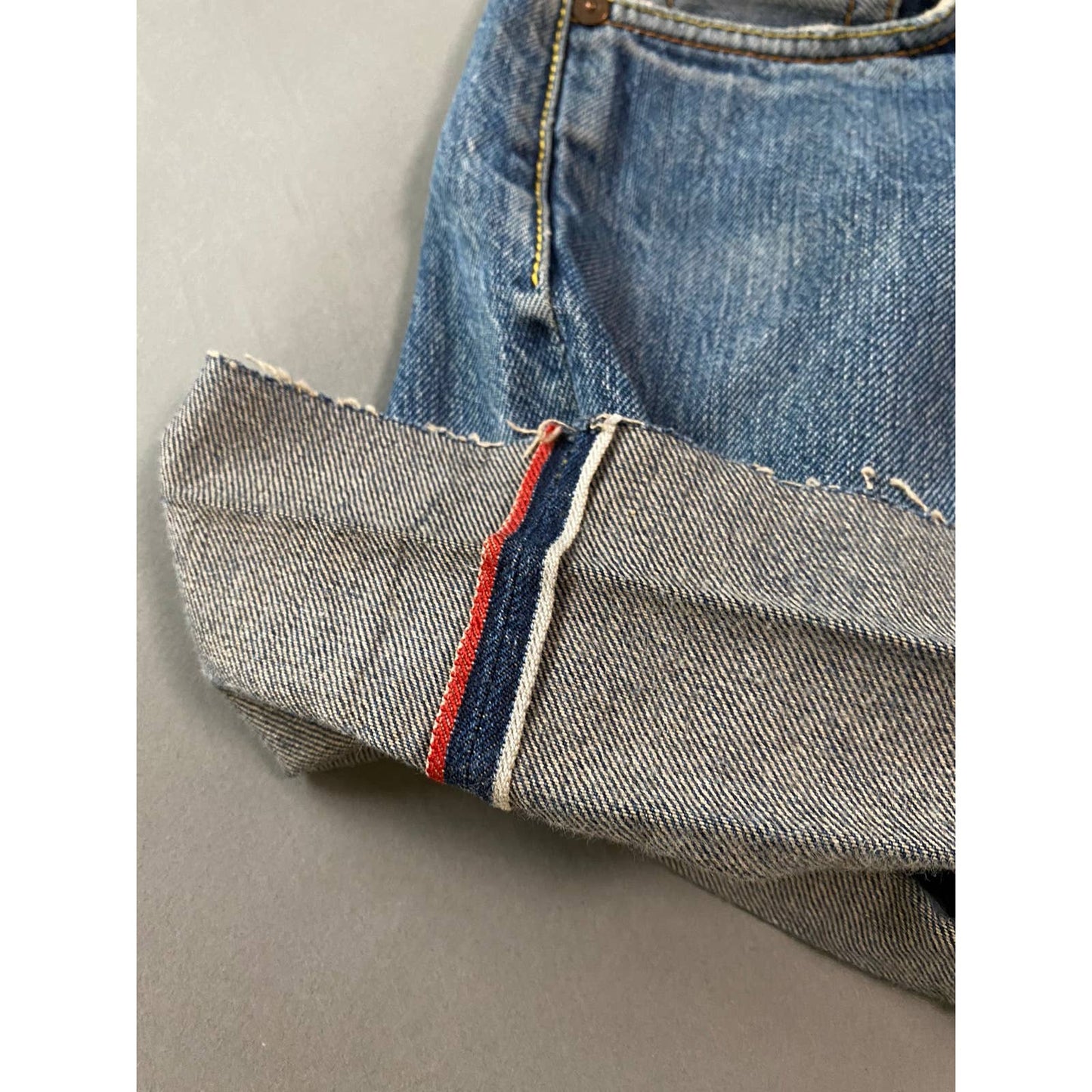 Evisu shorts denim yellow seagulls selvedge jeans