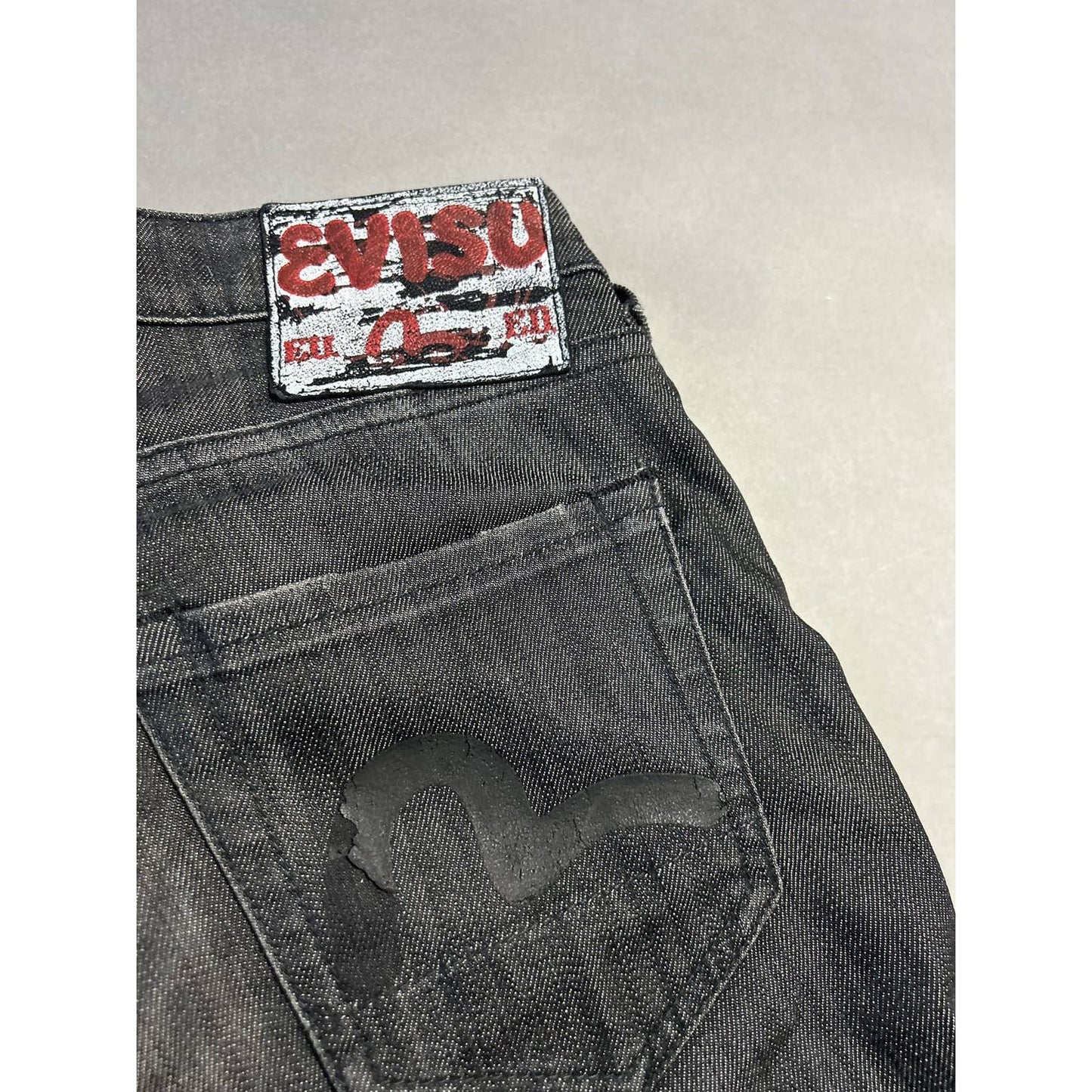 Evisu EU ED vintage black jeans raw denim jeans black seagulls