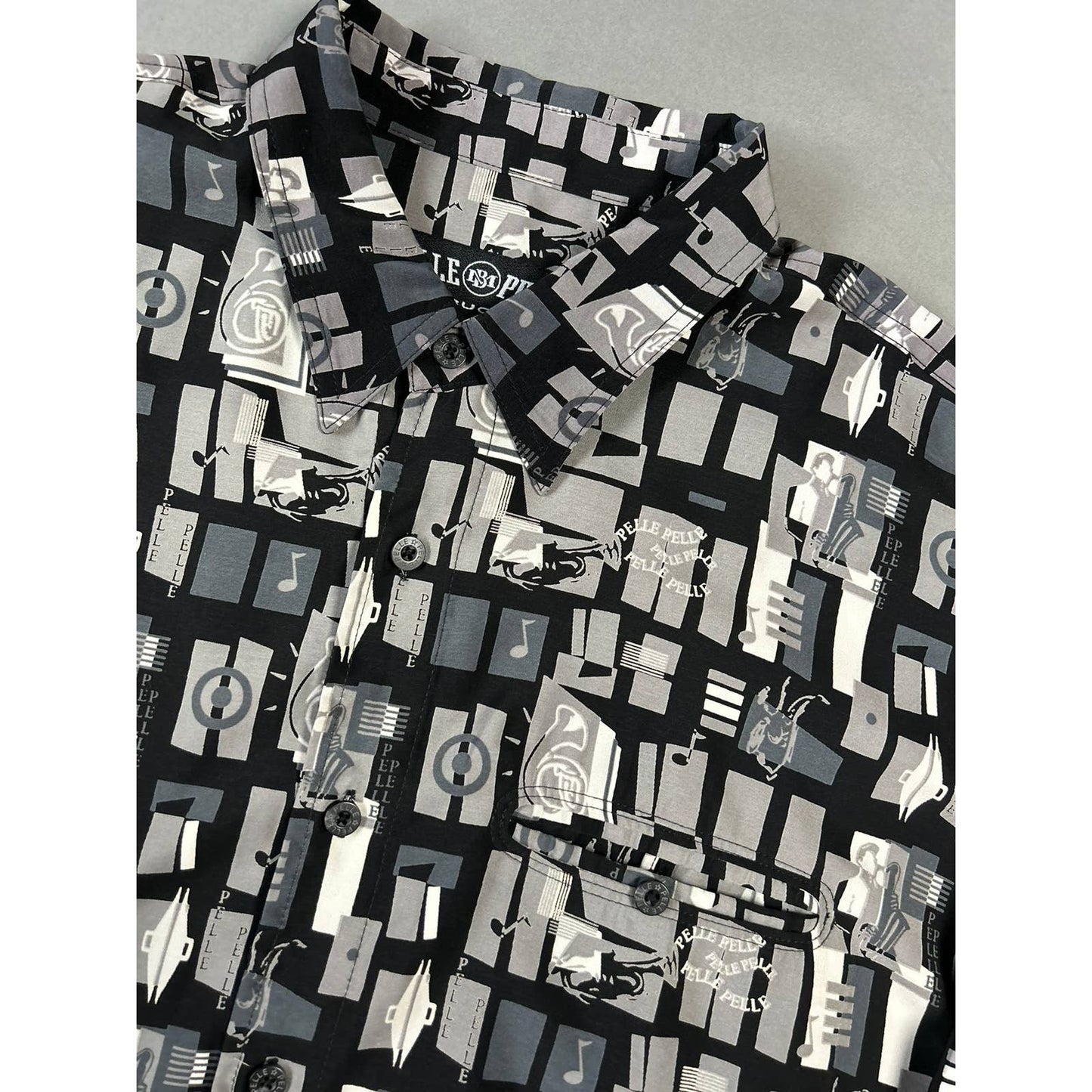 90s Pelle Pelle vintage full print Shirt button up music sax