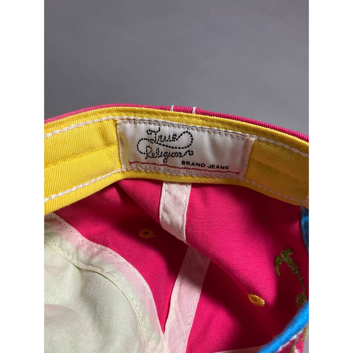 True Religion hat vintage big logo multi color Pink green