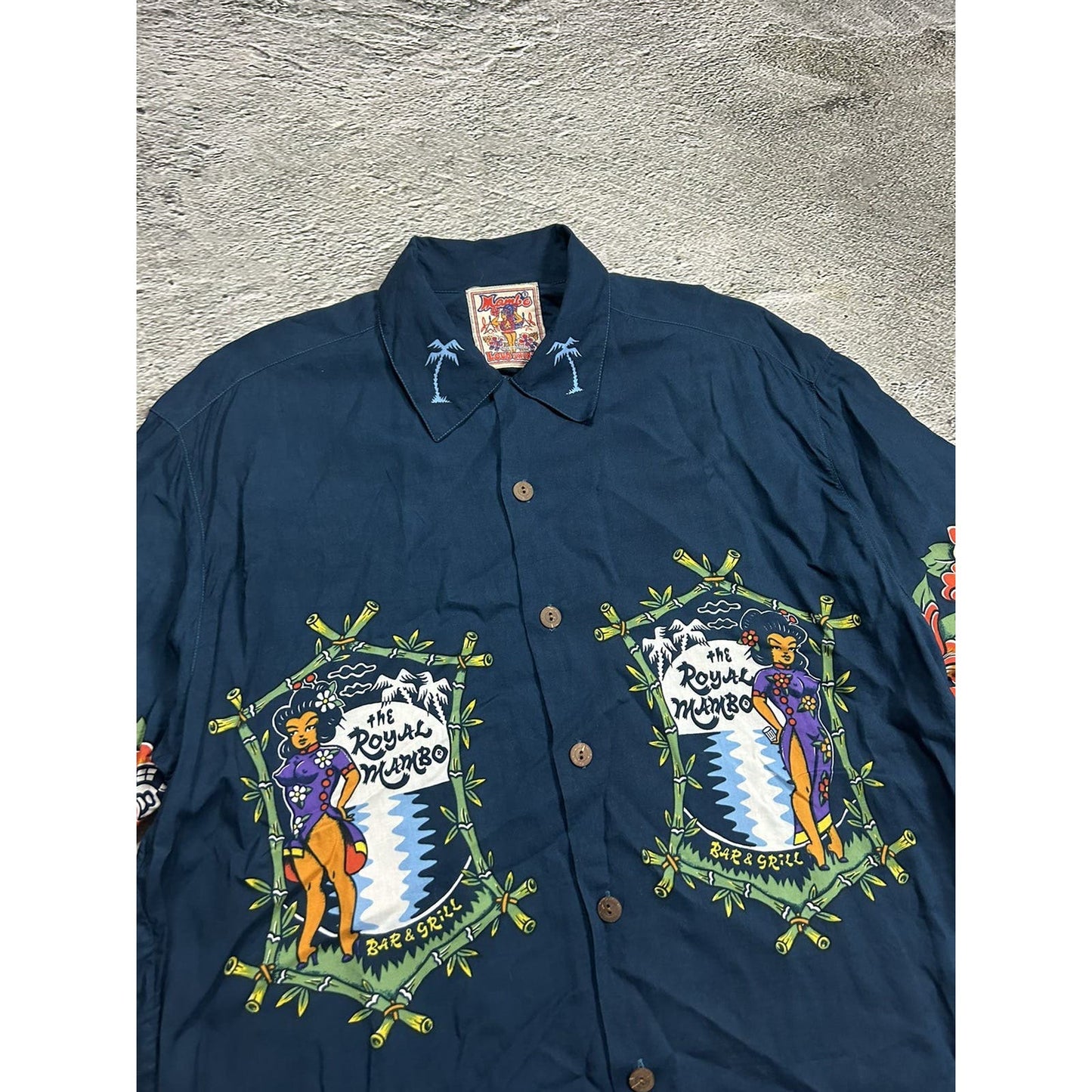 Rare Vintage Mambo Loud Hawaiian Shirt navy blue