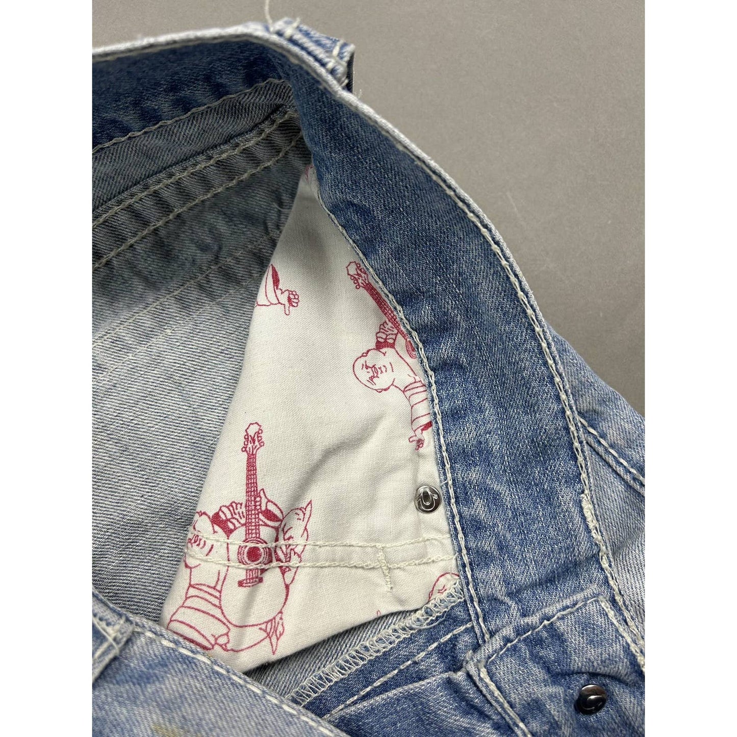 True Religion baby blue jeans white stitching Y2K