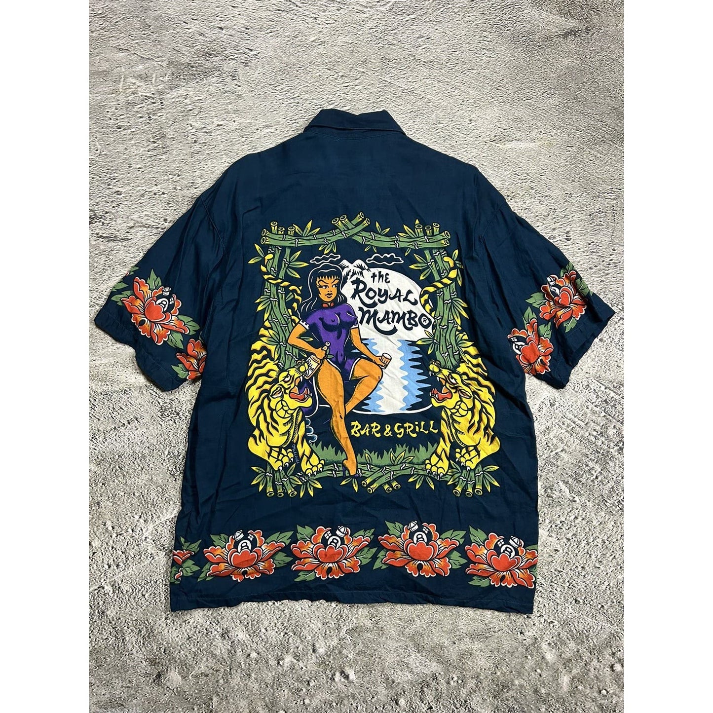 Rare Vintage Mambo Loud Hawaiian Shirt navy blue