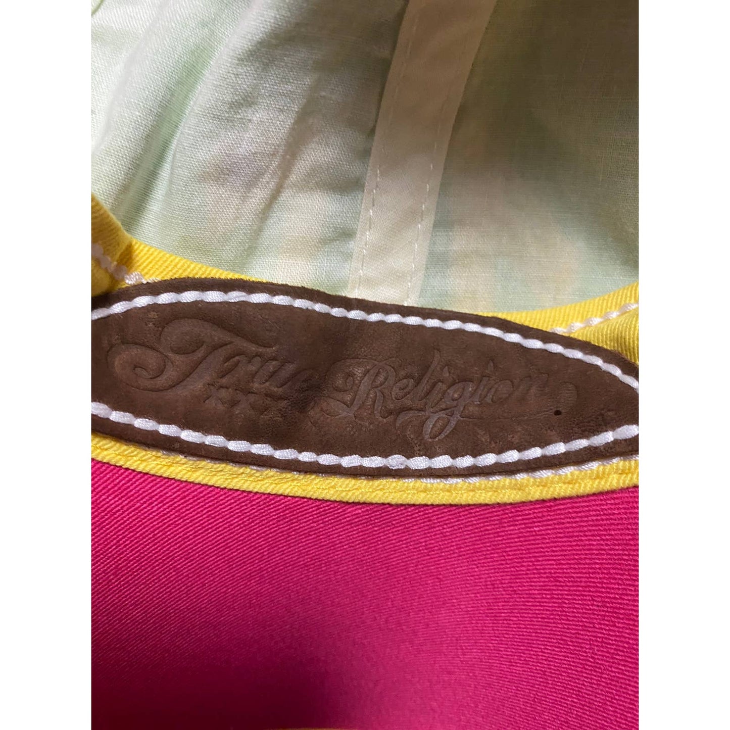 True Religion hat vintage big logo multi color Pink green
