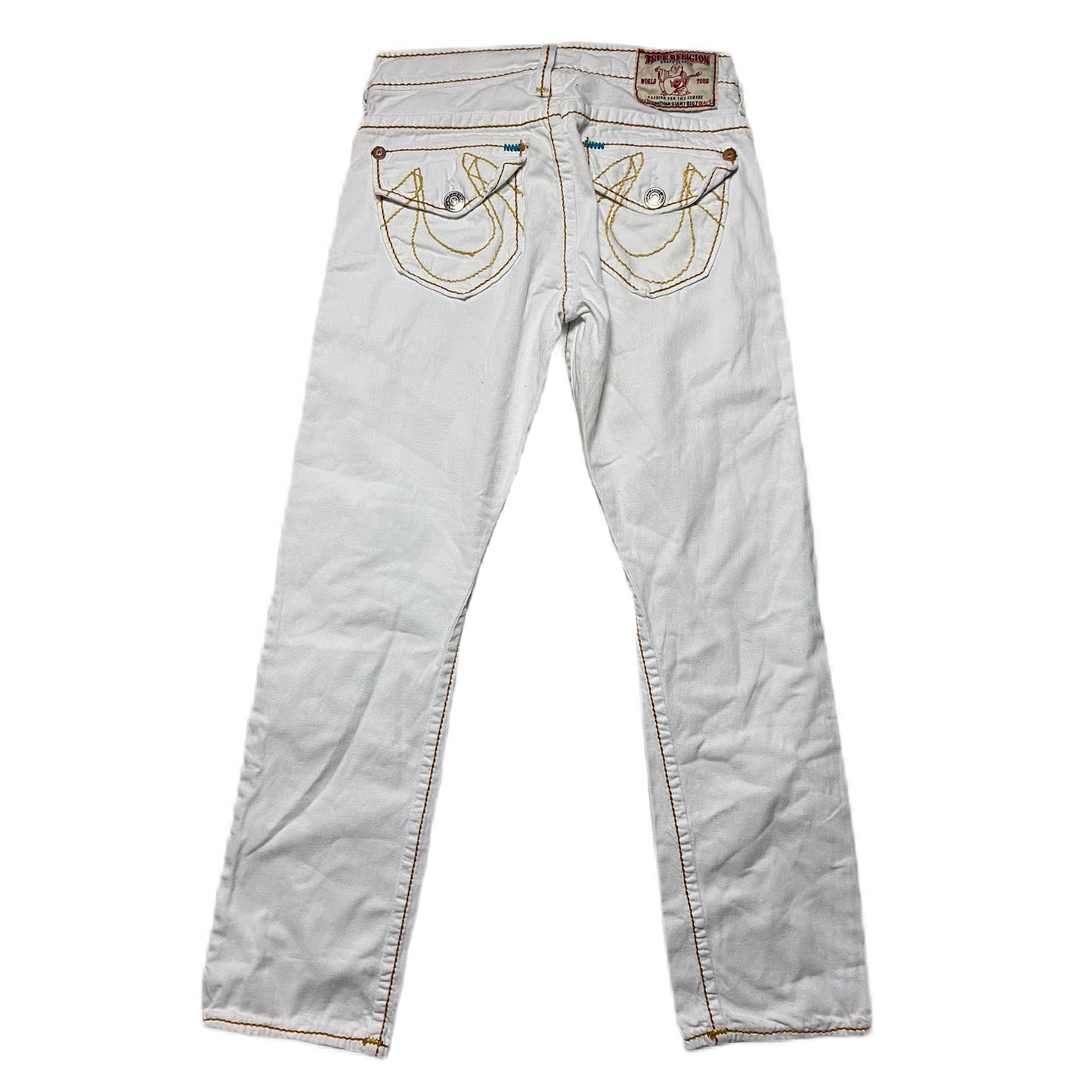 True Religion vintage white jeans Orange thick stitching Y2K