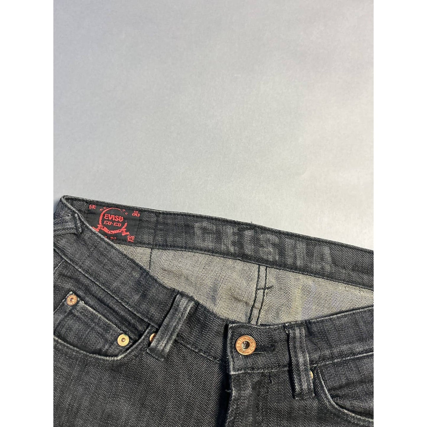 Evisu EU ED vintage black jeans raw denim jeans black seagulls