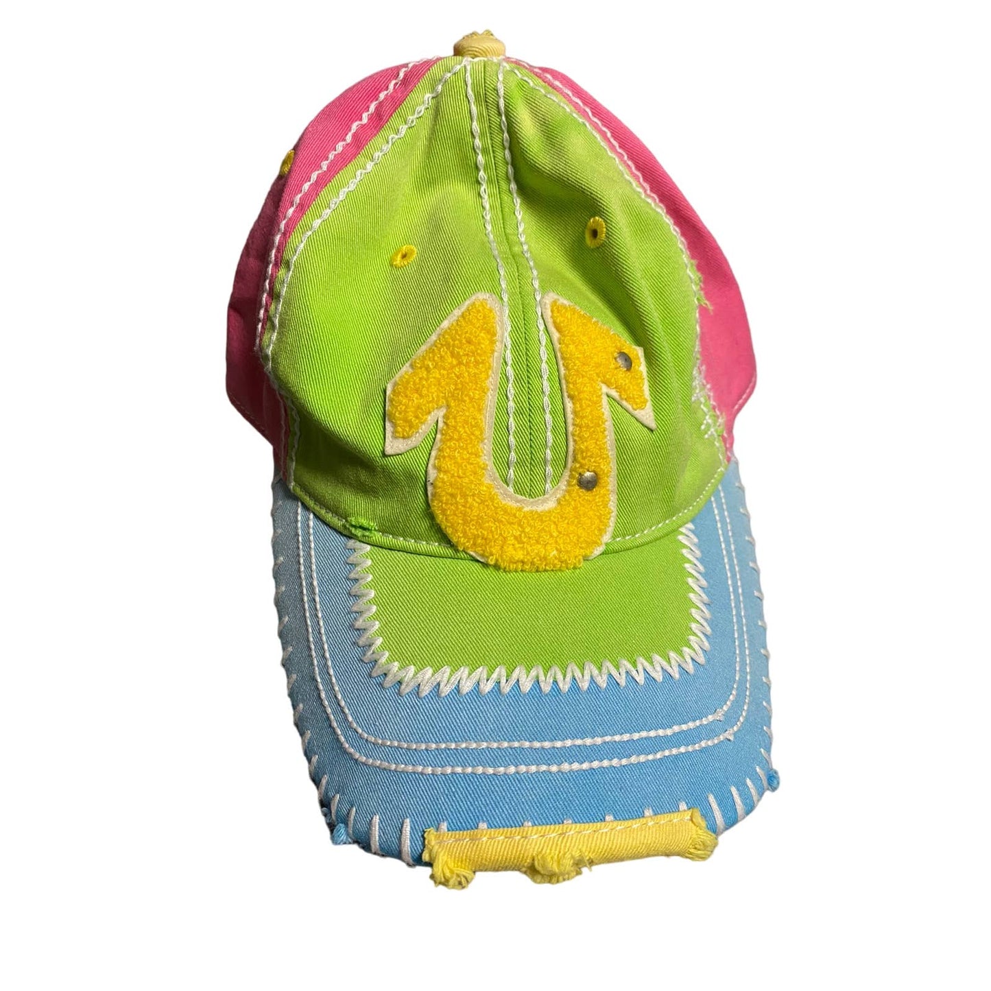 True Religion hat vintage big logo multi color Pink green