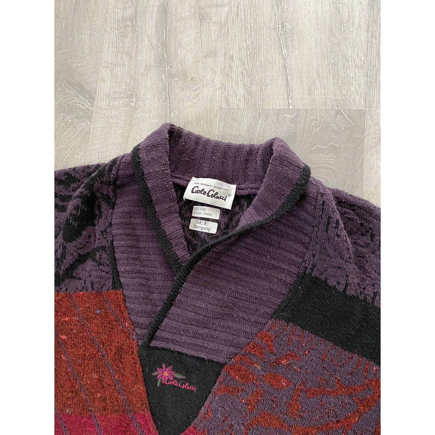 Carlo Colucci vintage sweater knitwear floral Purple red