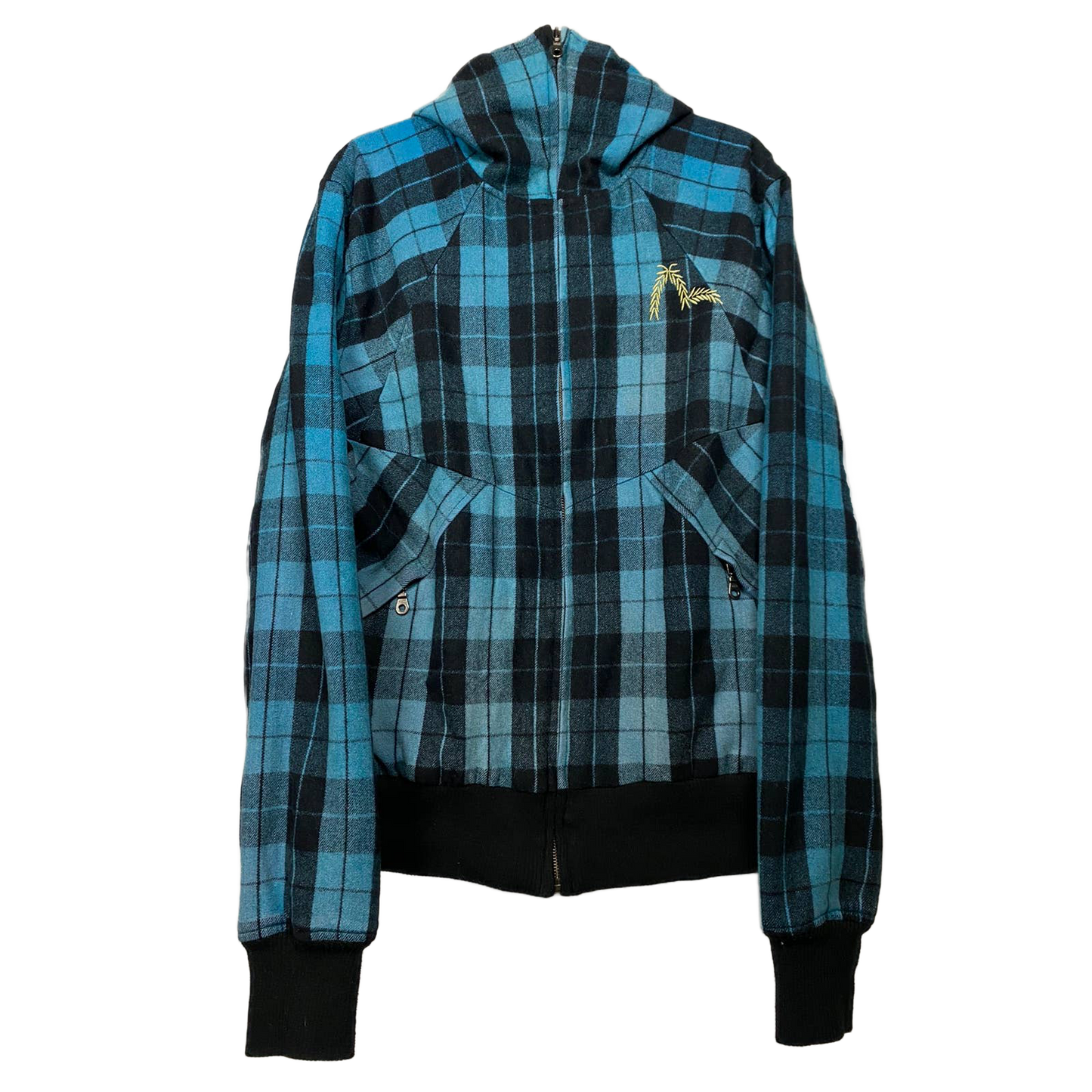 Evisu Japan vintage zip up wooden hooded jacket black blue