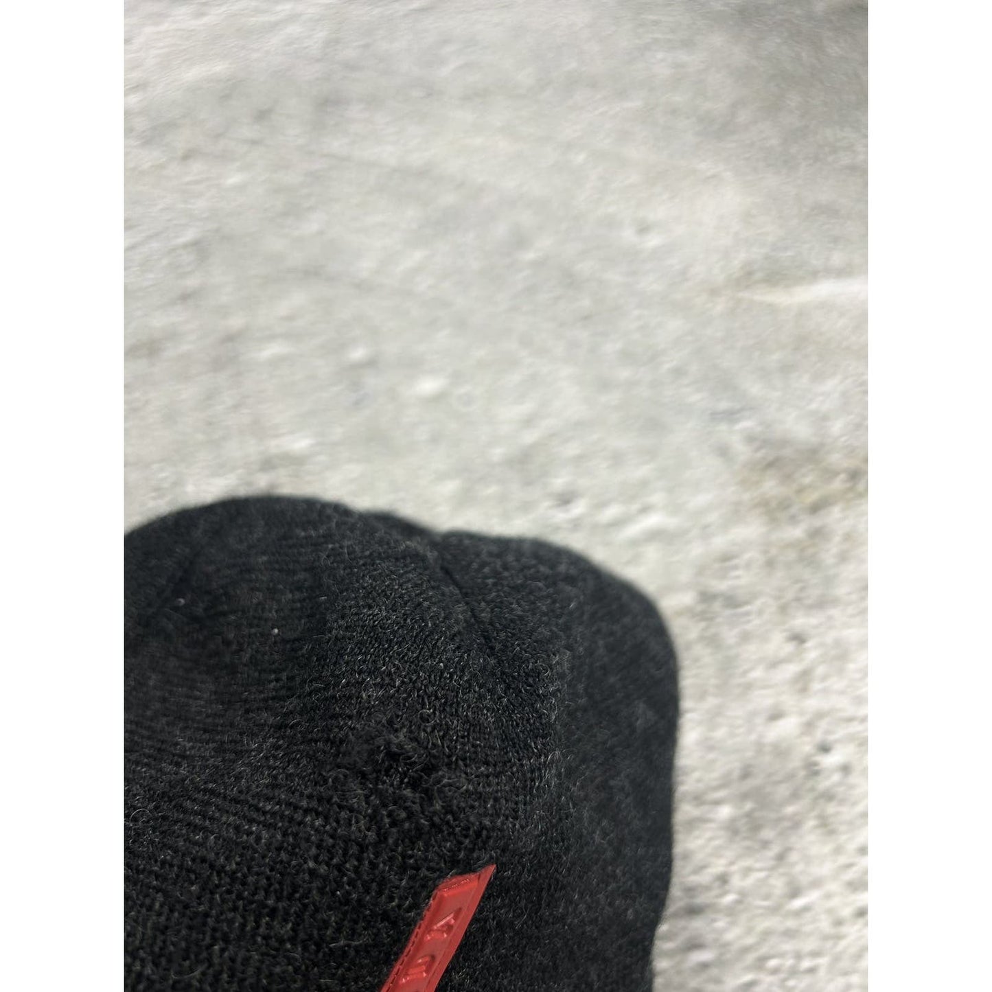 Prada beanie vintage black red tab gorpcore Lana wool hat