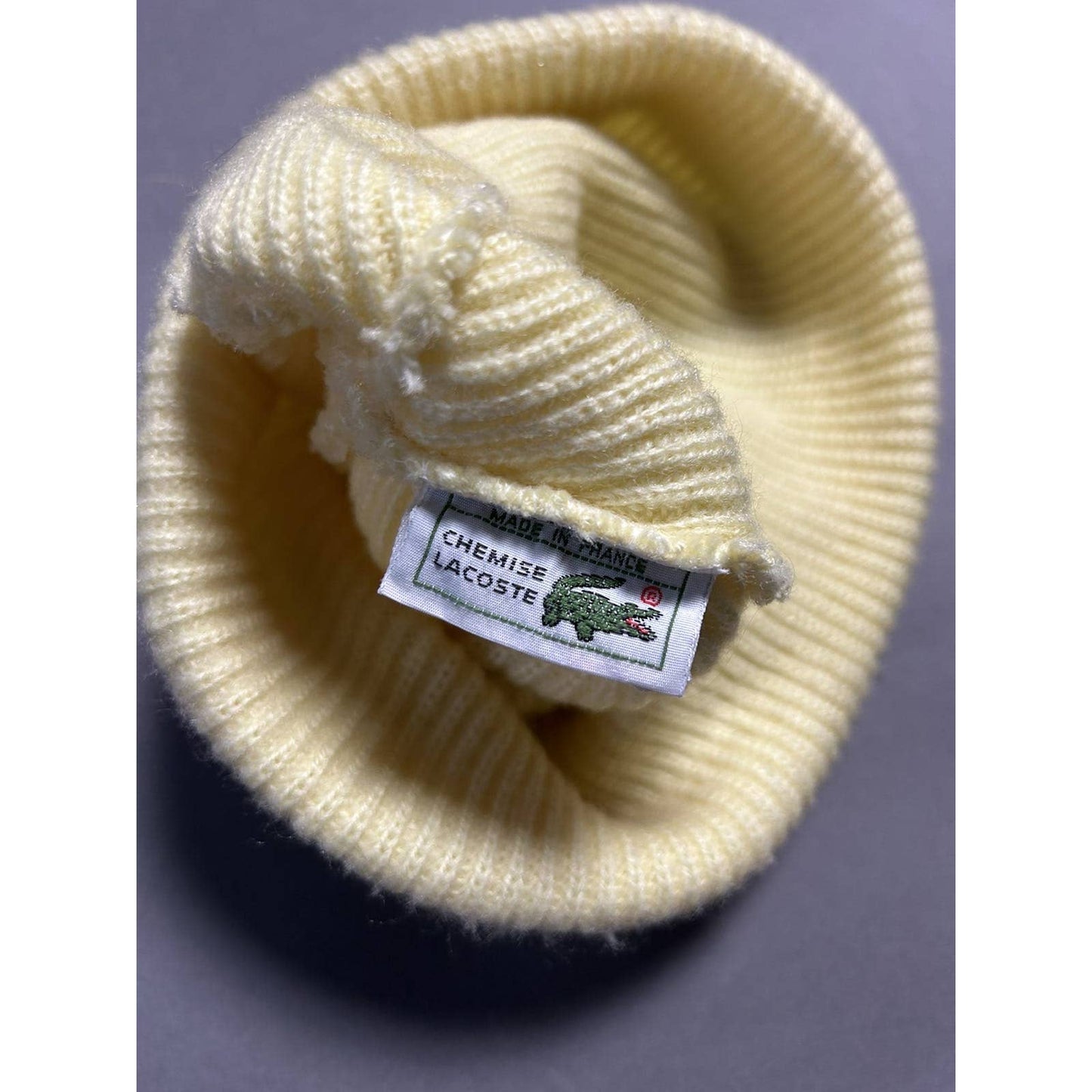 Vintage Lacoste Beanie Hat Made in France yellow